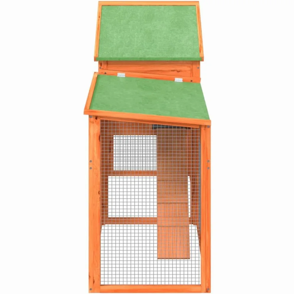 Conejera con cercado de rueda libre, 185,5 x 60,5 x 109,5 cm, conejera de madera maciza de pino para animales pequeños, 2 niveles, jaula para conejos y cobayas, marrón y verde