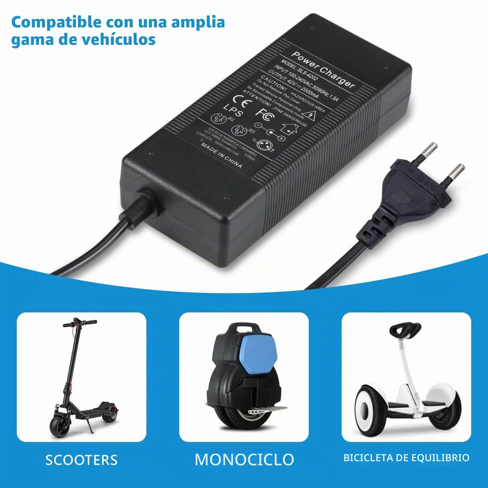 JIZZU 42V 2A Cargador Patinete Eléctrico Universal para Hoverboard, Scooters Eléctricos M365 1S