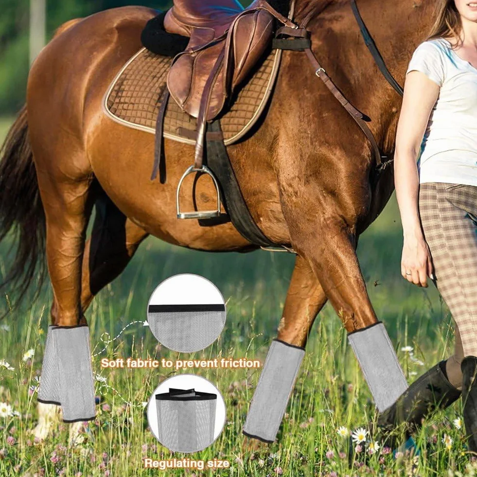 Botas De Malla contra Moscas para Caballo 4 Piezas Botas De Caballo De Malla Transpirable Envolturas Protectoras para Patas De Caballo Leggings De Caballo para Prevenir Moscas