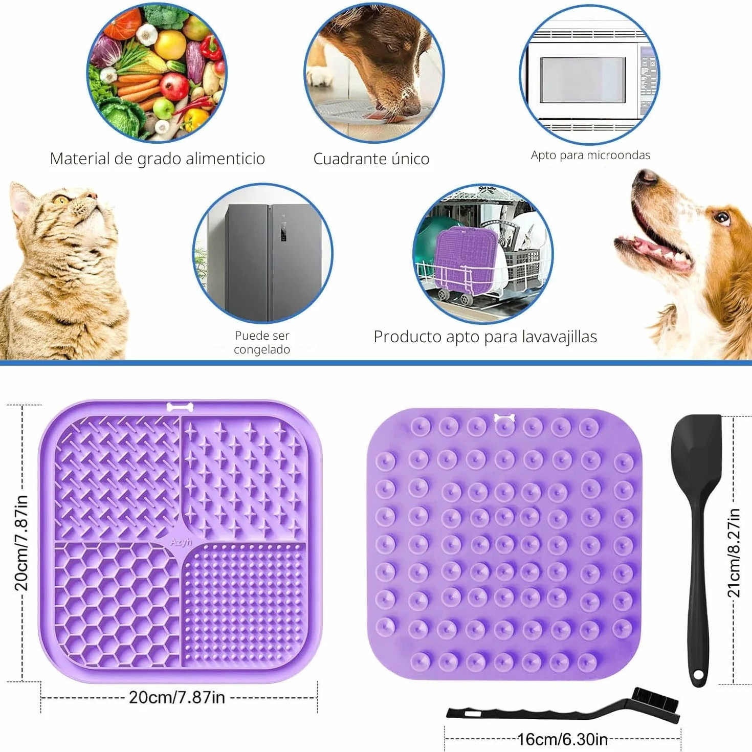 Azyh 2 Alfombrillas para Lamer Perros y Gatos con Ventosas 20X20cm, Alimentador Lento para Aliviar la Ansiedad, Juguetes, Tapete de Alimentación para Mantequilla, Yogur, Maní