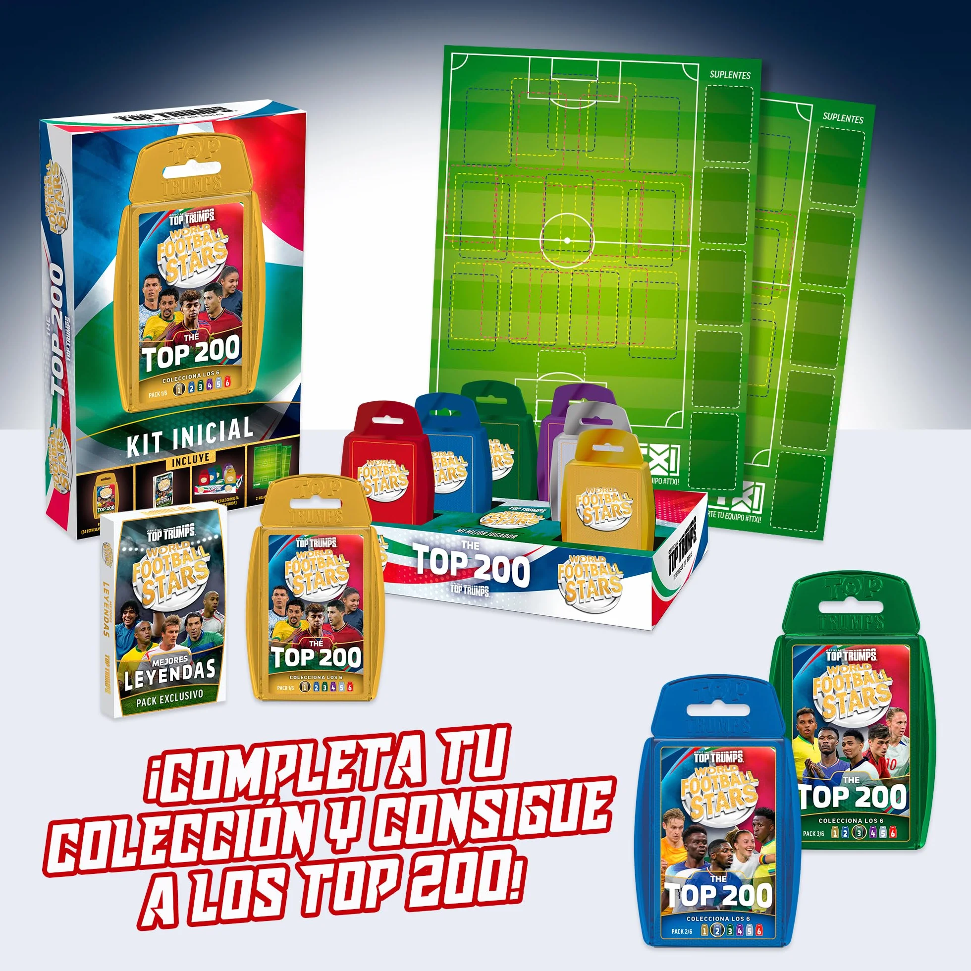 Bizak Futbol Mundial Top 200 Set Trading Cards Verde 34 Cartas Coleccionables Jugadores Top