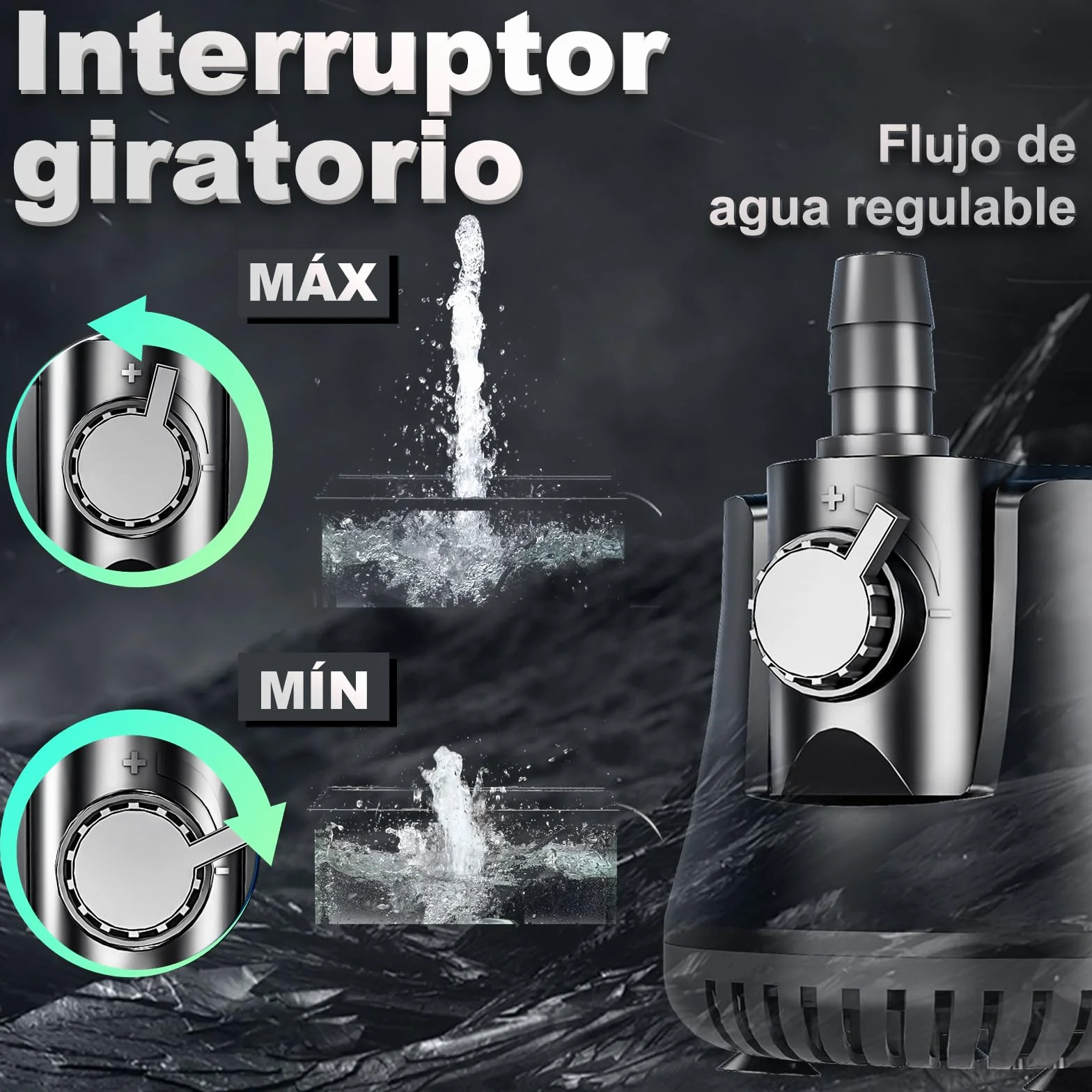 Bomba de Agua Sumergible 15W 800L/H Bomba de Acuario con Interruptor Ajustable + Cable de 1.5 Metros + 2 Boquillas, Motor Fuente de Agua Ultra Silencioso Para Acuarios, Jardines, Fuentes, Estanques