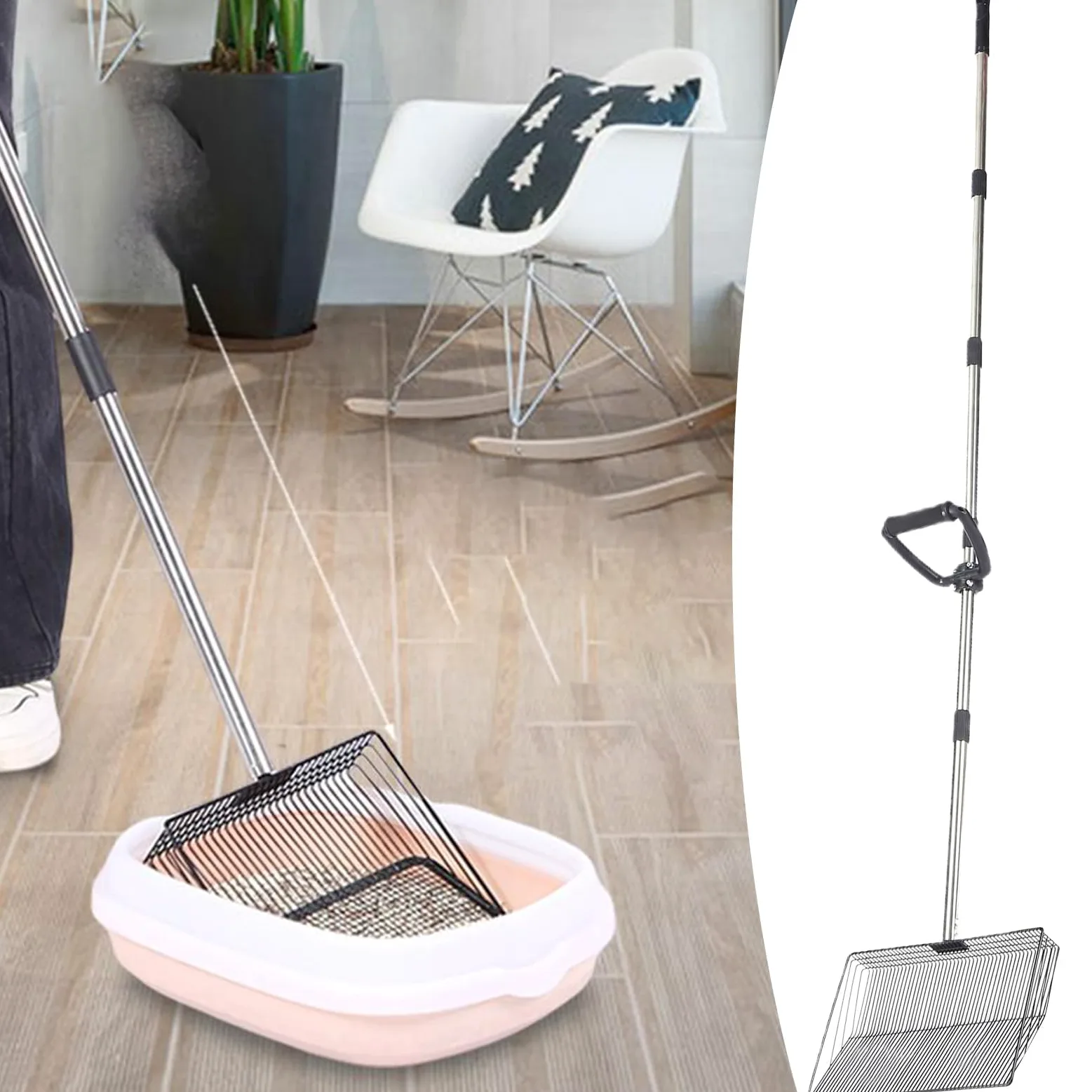 Pala para Arena de Gatos, Pala telescópica Robusta for jardín, Aves de Corral, Patio Trasero, establo, Perros, Conejos y Uso en Exteriores