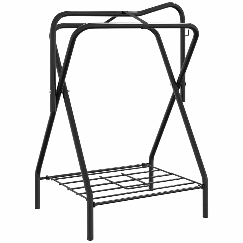vidaXL Soporte de Montura Plegable de pie Independiente Hierro Negro, Soporte para Silla de Montar, Soporte para Montura, Soporte para Silla de Montar portátil