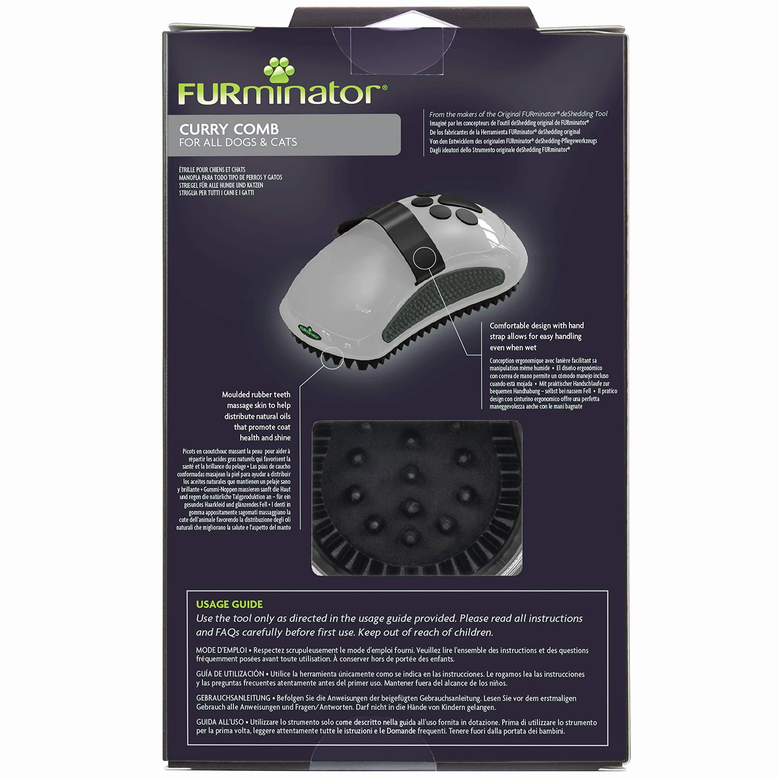 FURminator CurryComb - Peine para perros y gatos (El cepillo para el cuidado del pelaje masajea suavemente la piel - para un pelaje limpio y brillante)