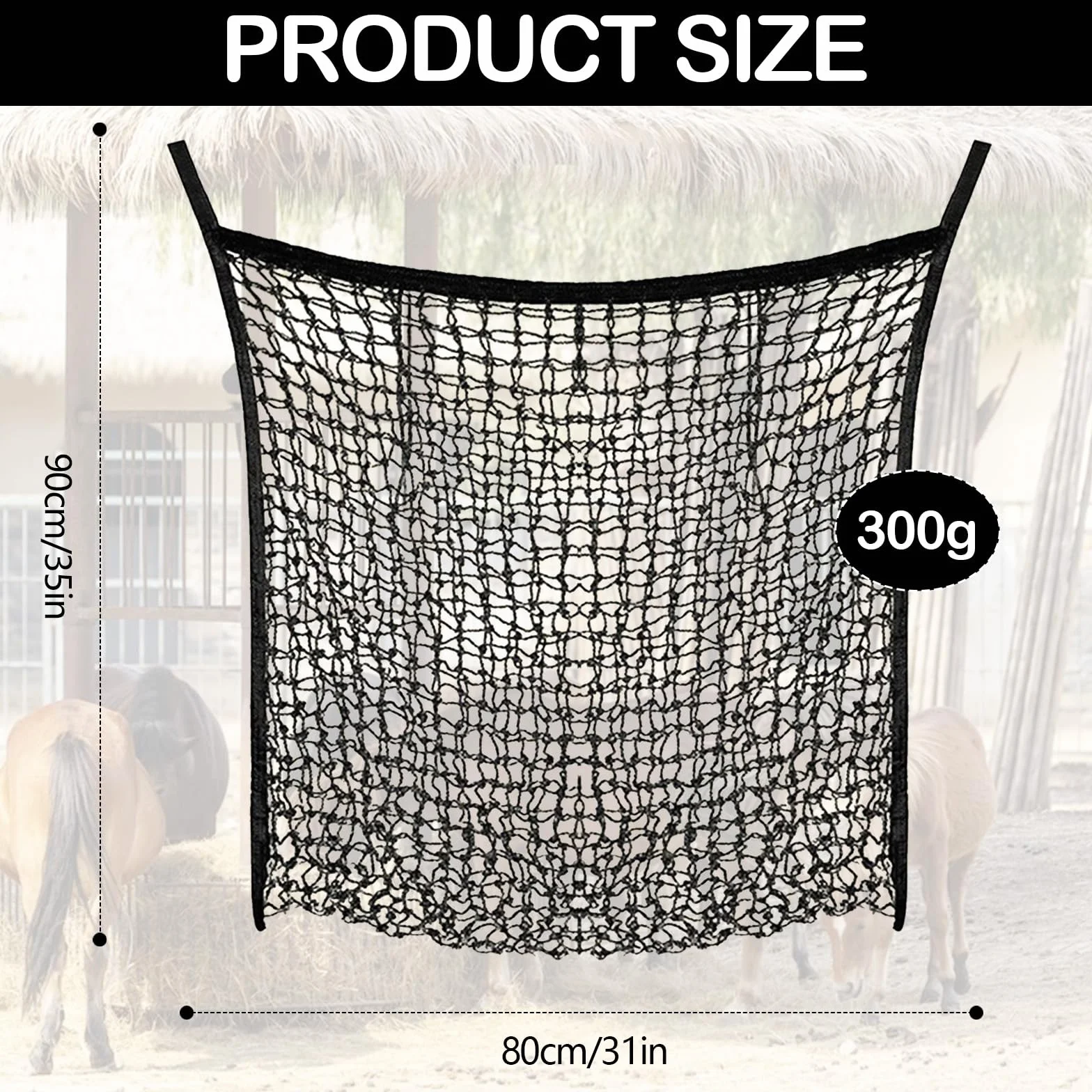 2 Piezas Redes Heno Para Caballos, 90X80 Cm, Red De Heno Grande Para Granja Con 4 Ganchos A PresióN Red De Heno De Malla Fina Negra Para Caballos Ganado Y Ovejas