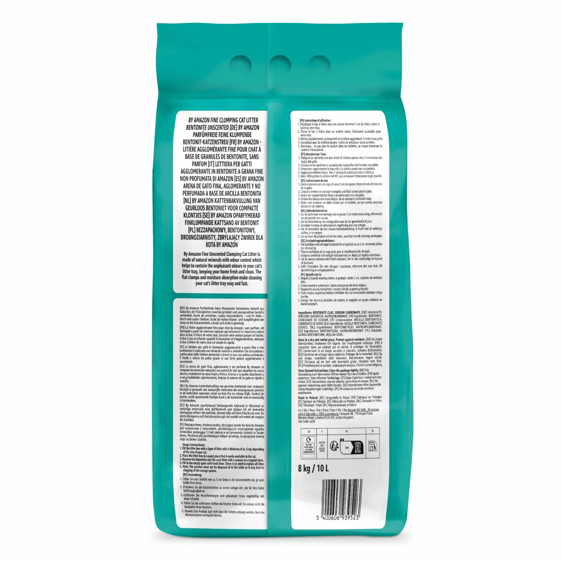 by Amazon Arenero Aglomerante Fino sin Perfume para Gatos, 10L (Paquete de 1)