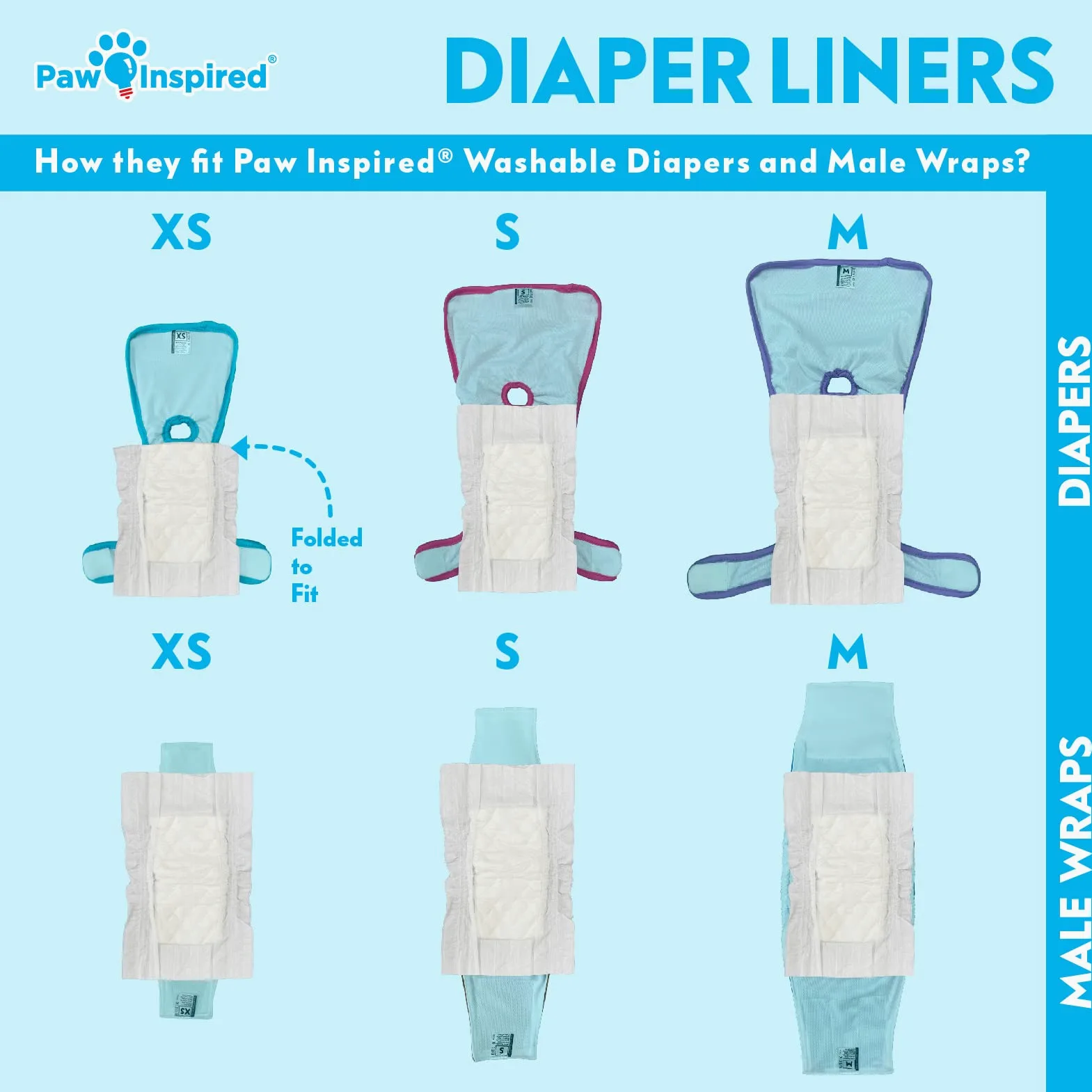 Paw Inspired Forros de pañales para perros, insertos para fundas lavables, pañales para perros hembras y bandas para el vientre para perros machos, a prueba de fugas, súper absorbentes (180 unidades)