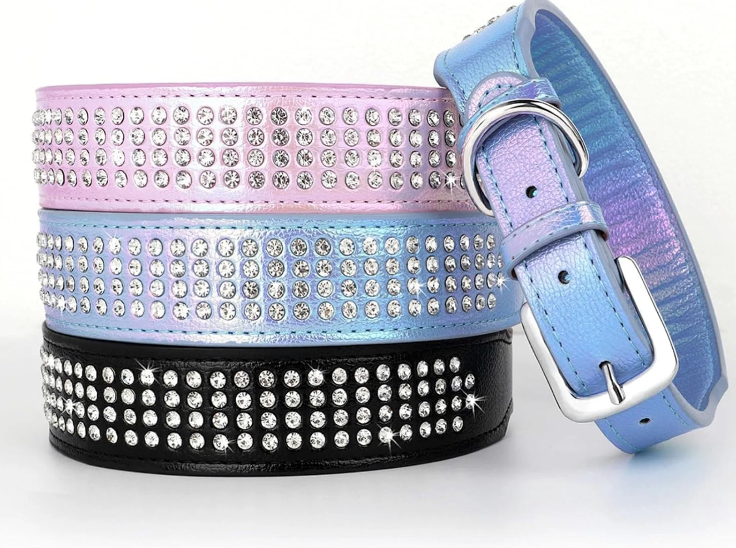 Collar Ancho de Cuero con Diamantes y Brillantes for Perros medianos Grandes, Estilo Bulldog francés(Red,XL)