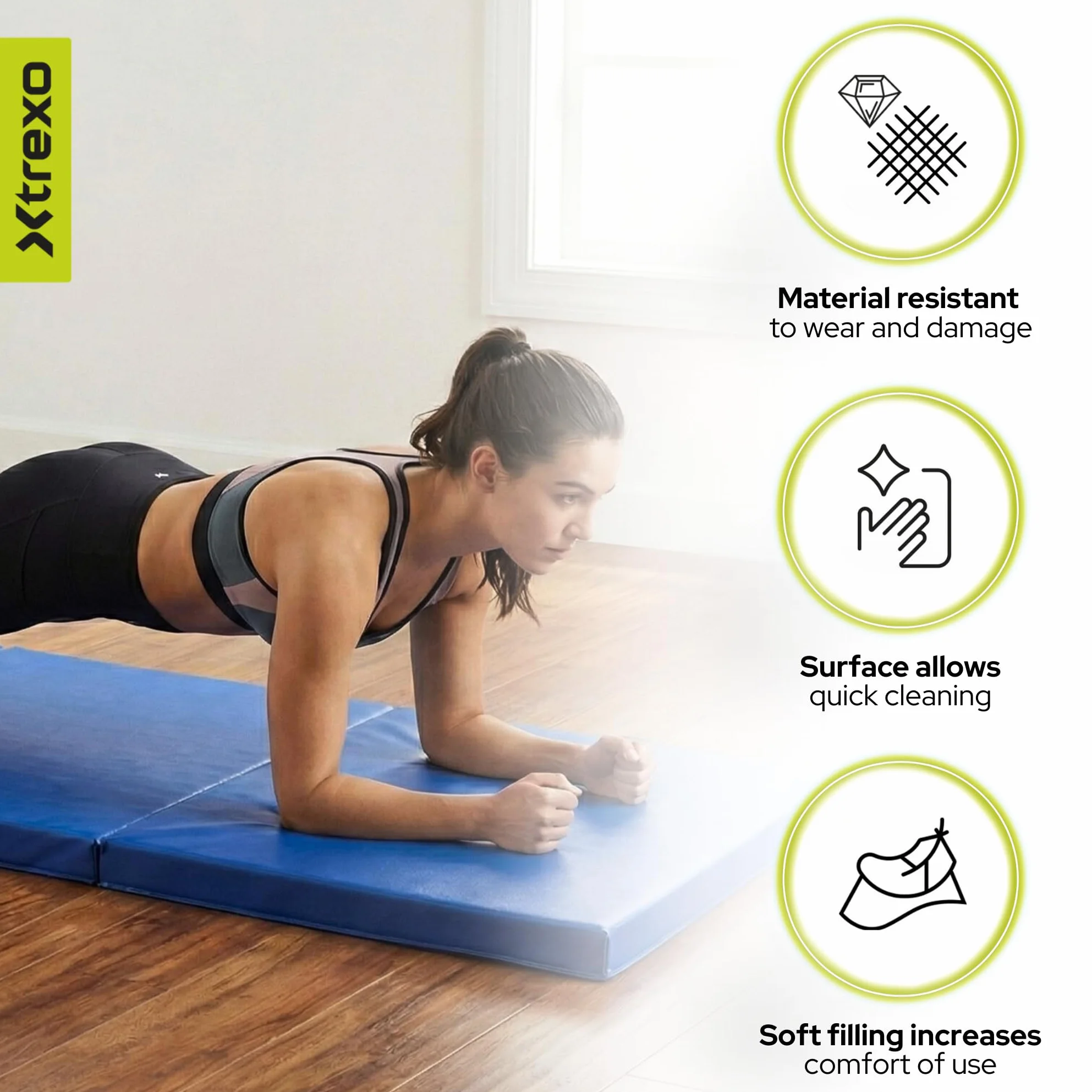 XTREXO Colchón de gimnasia plegable 180x60x5 cm 3 piezas funda de piel ecológica espuma de polietileno