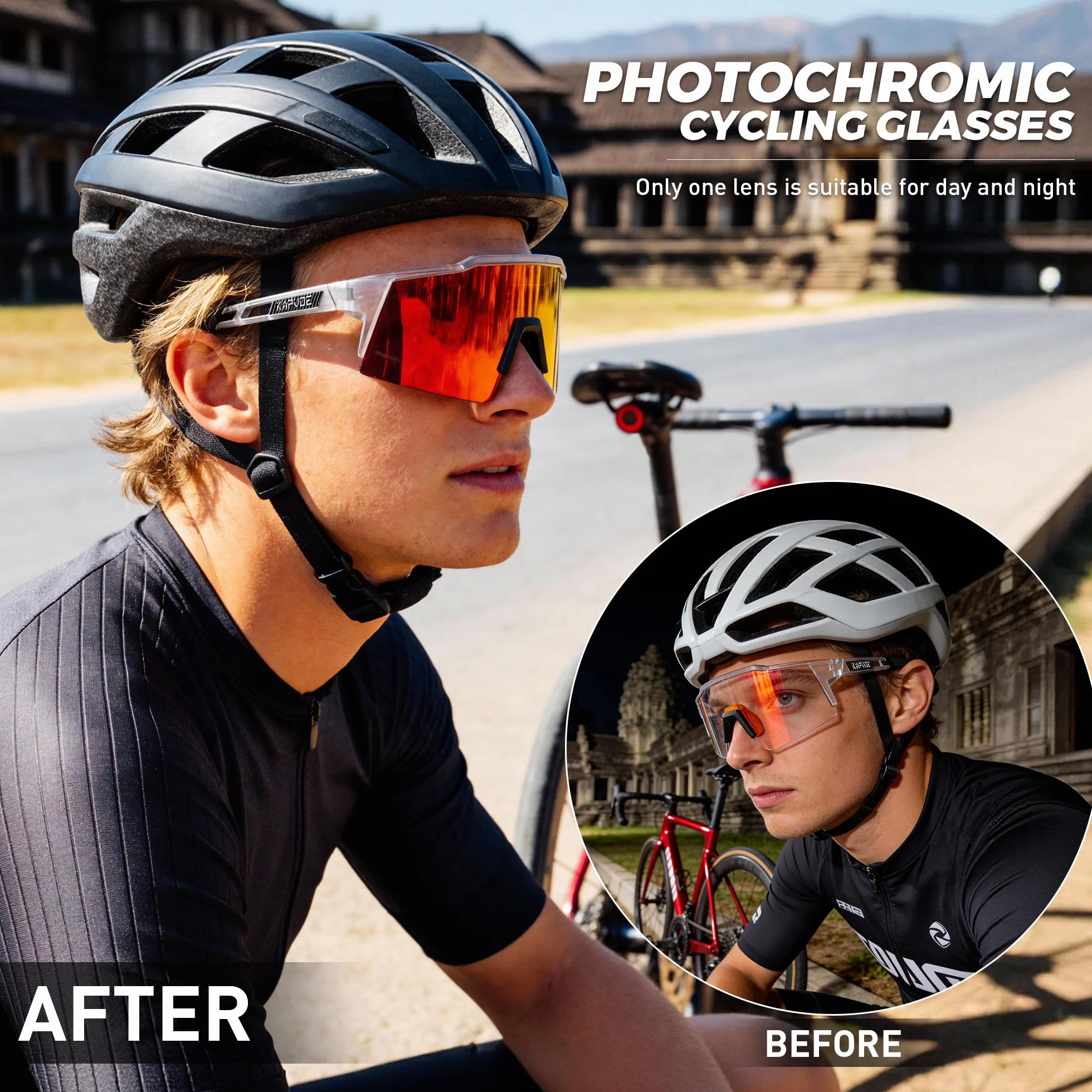KAPVOE Gafas de Ciclismo Fotocromáticas TR90 K9023