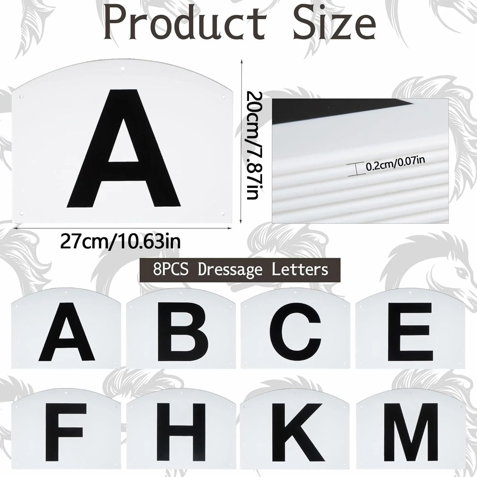 Genérico Marcadores Letras Clásica | 8 Paneles Entrenamiento Caballo Montaje Valla, 20x27cm | Letras Pista PP para Práctica Equitación | Placas Identificación Obstáculos para Jinetes