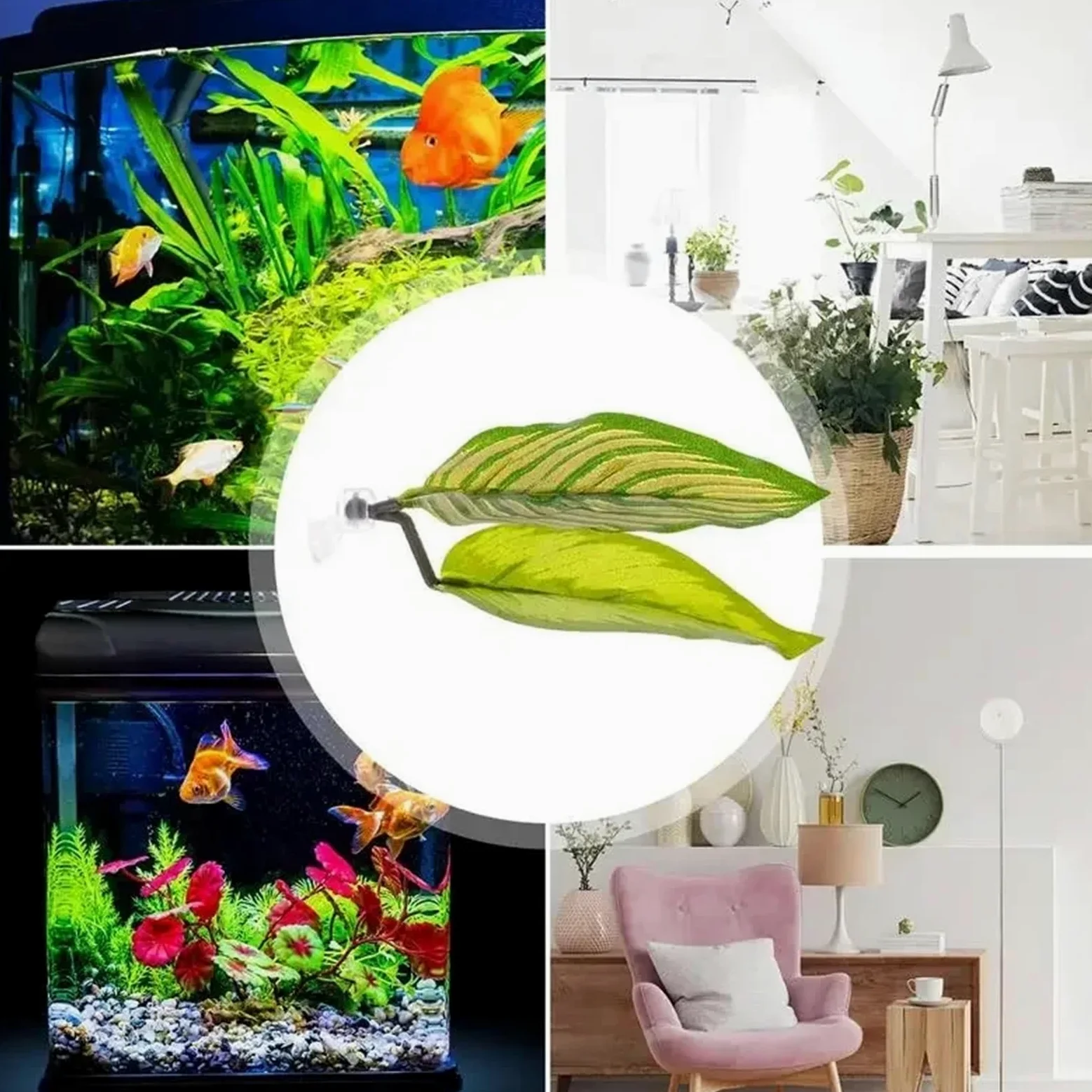 Plantas de Acuario plástico Peces Artificiales descansando, Plantas de Acuario Falsas, paisajismo Tanques, Hojas flotantes Descanso(Color 04)