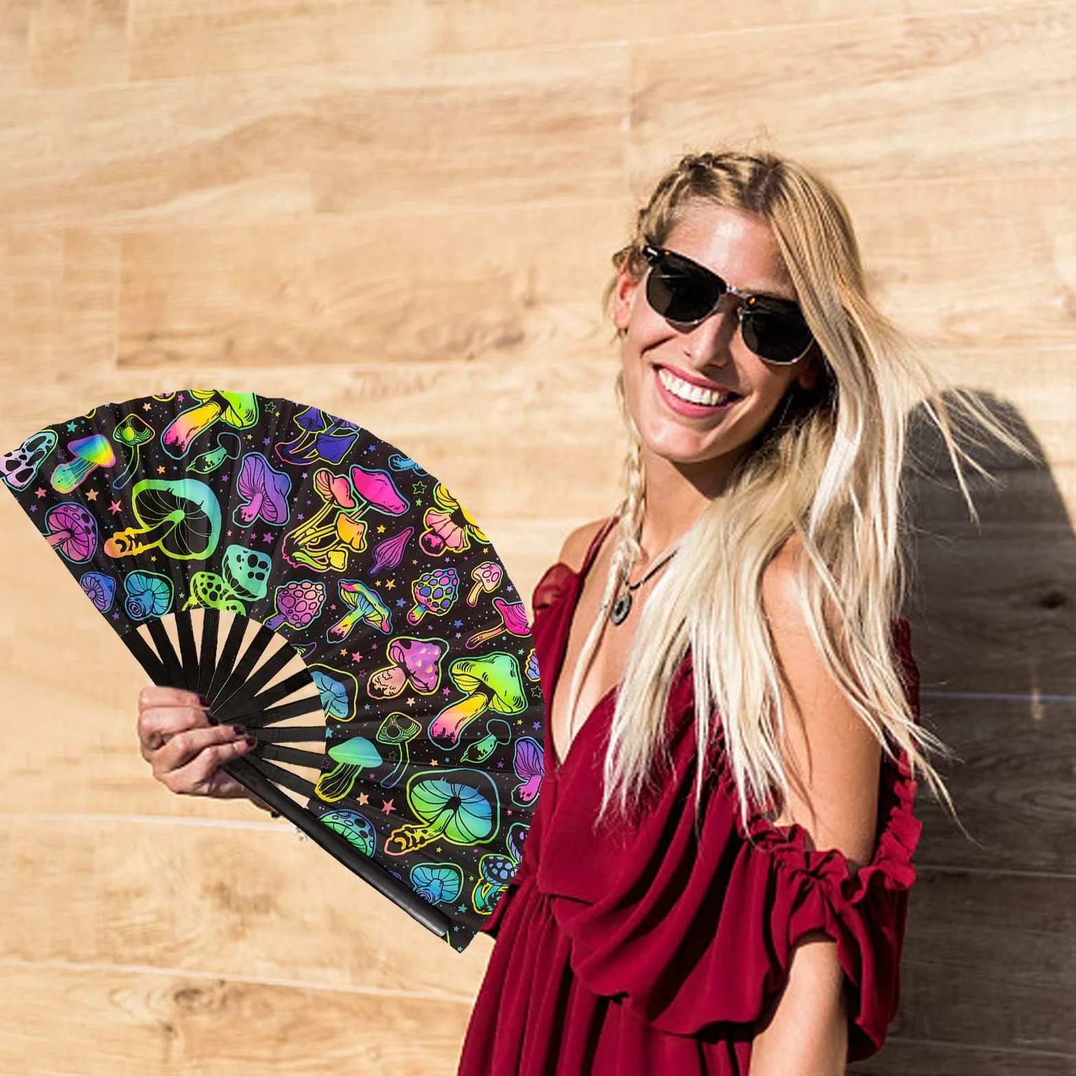 Abanico de mano Rave de bambú plegable estilo chino para fiestas, bailes y regalos