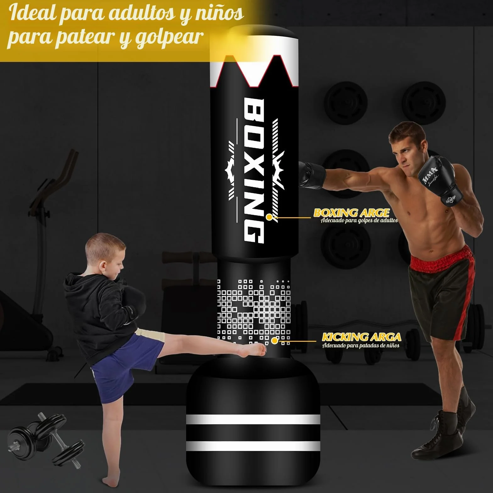 Pesado Saco de Boxeo 180cm Adultos con Guantes, Freestanding Inflable Kickboxing Bolsa Entrenamiento MMA Muay Thai