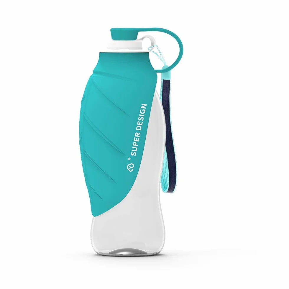 Botella de Agua portátil de Viaje para Perros, Tapa Plegable como Cuenco, Botella de Silicona, Exterior, 580 ml (Azul)