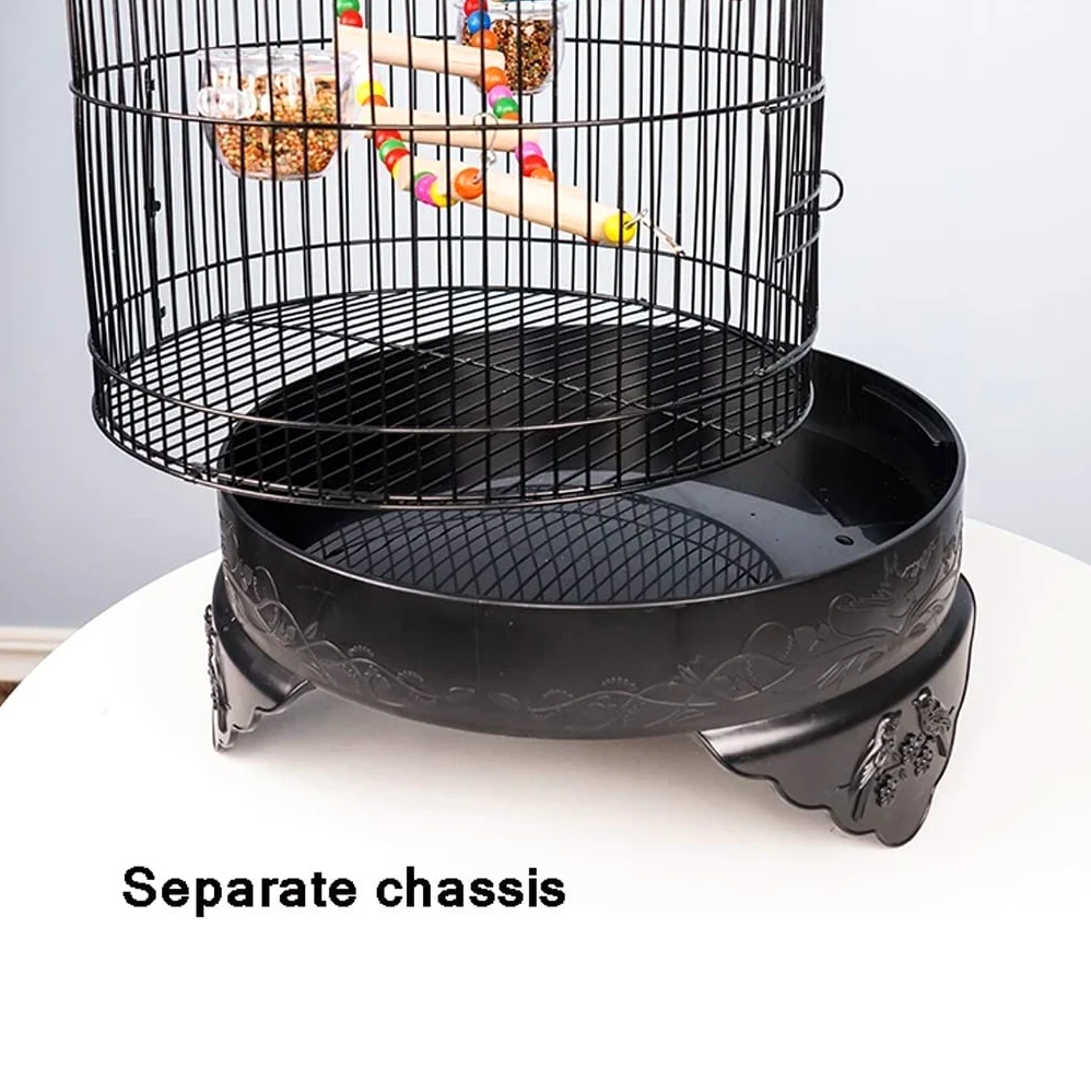 La Jaula De Pájaros Portador de pájaro hecho a mano Metal Acero inoxidable Caja redonda Parrot Pearl Pájaro Jaula Creativa Aleación de seda Jaula de pájaros con escalera colgante Juguete 75 cm Jaula P