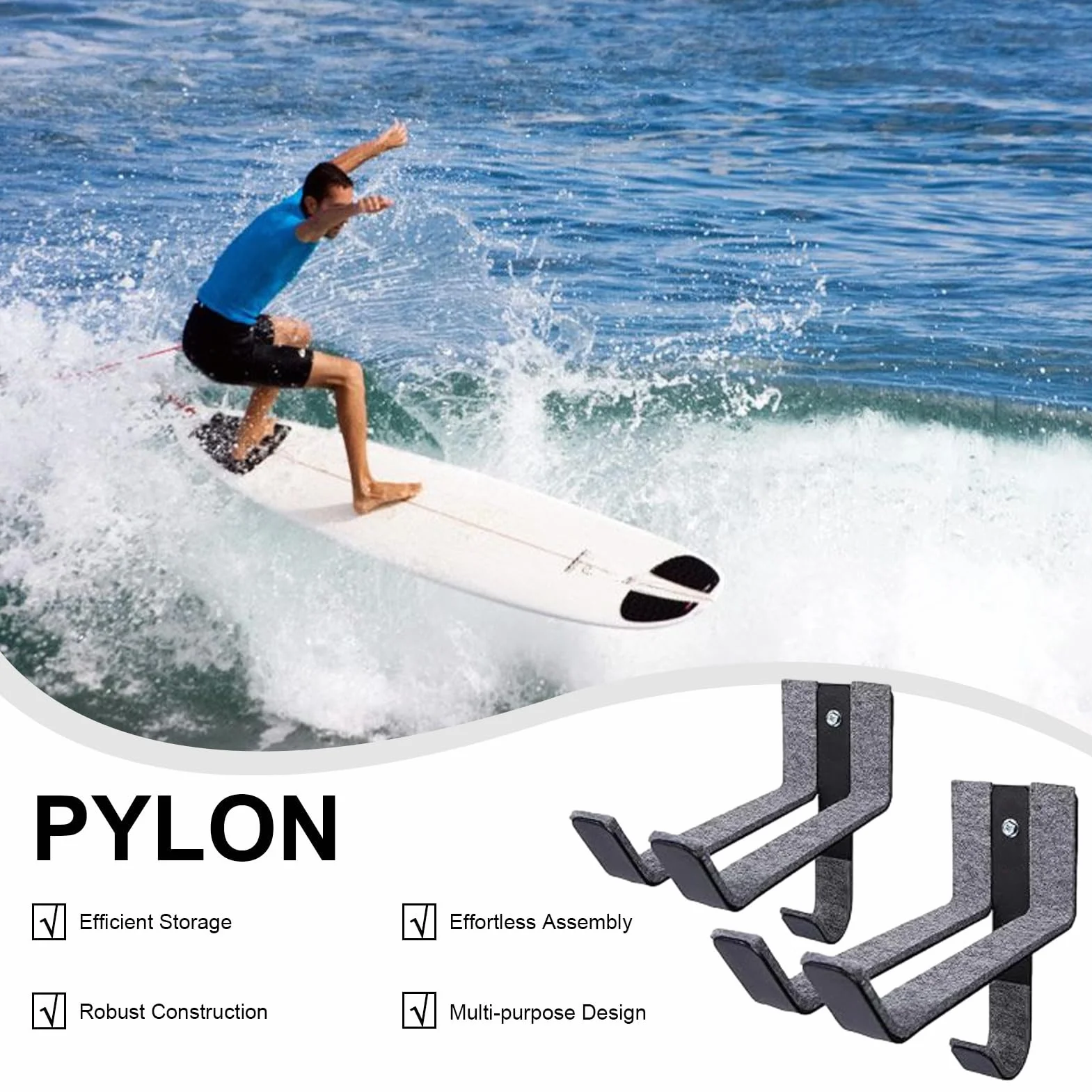 Colgador para Tabla de Surf Soporte de Pared Recubierto de Fieltro