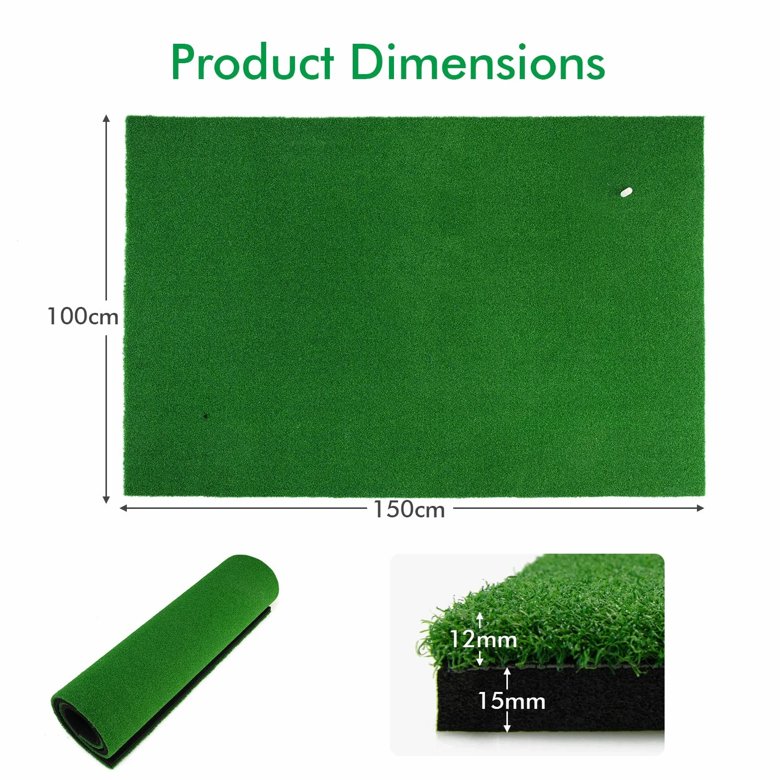 LIFEZEAL Esterilla de Golf 1,5 x 1m Alfombrilla de Práctica Plegable con Césped Sintético y 2 Posiciones de Tee
