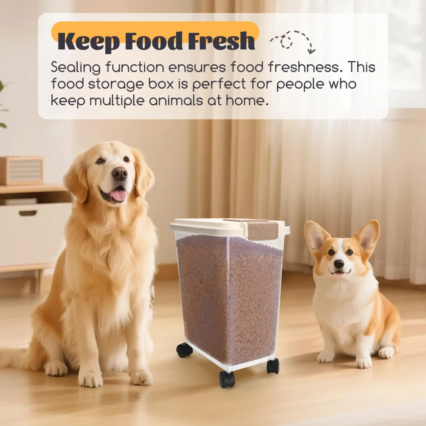 Nobleza Contenedor de Pienso para Mascotas 40L, con Ruedas, Tapa Abatible, Cuchara y Marcador de Fecha, Caja Hermética Transparente para Perros y Gatos