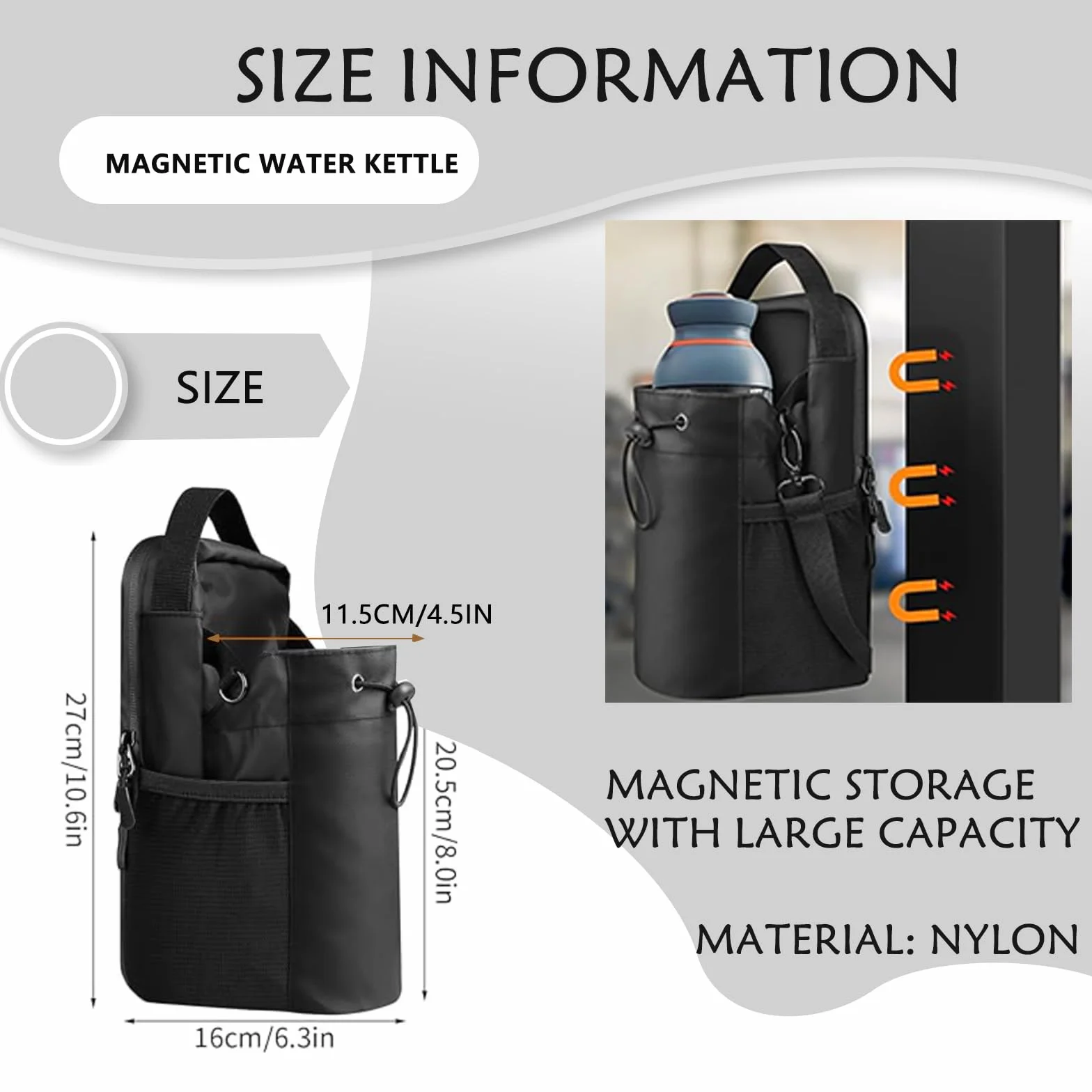 Bolsa magnética para botella de agua 1,5 L para gimnasio, deporte, con correa ajustable