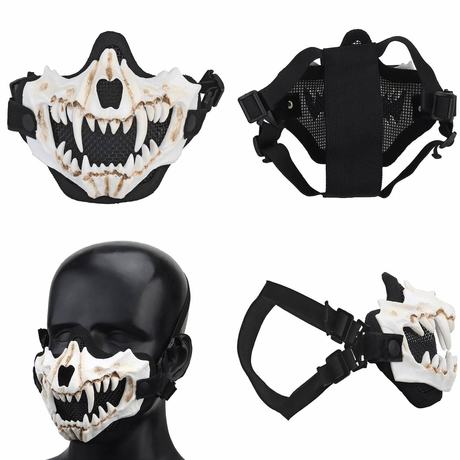Máscara facial de calavera para cosplay Halloween malla decorativa esqueleto