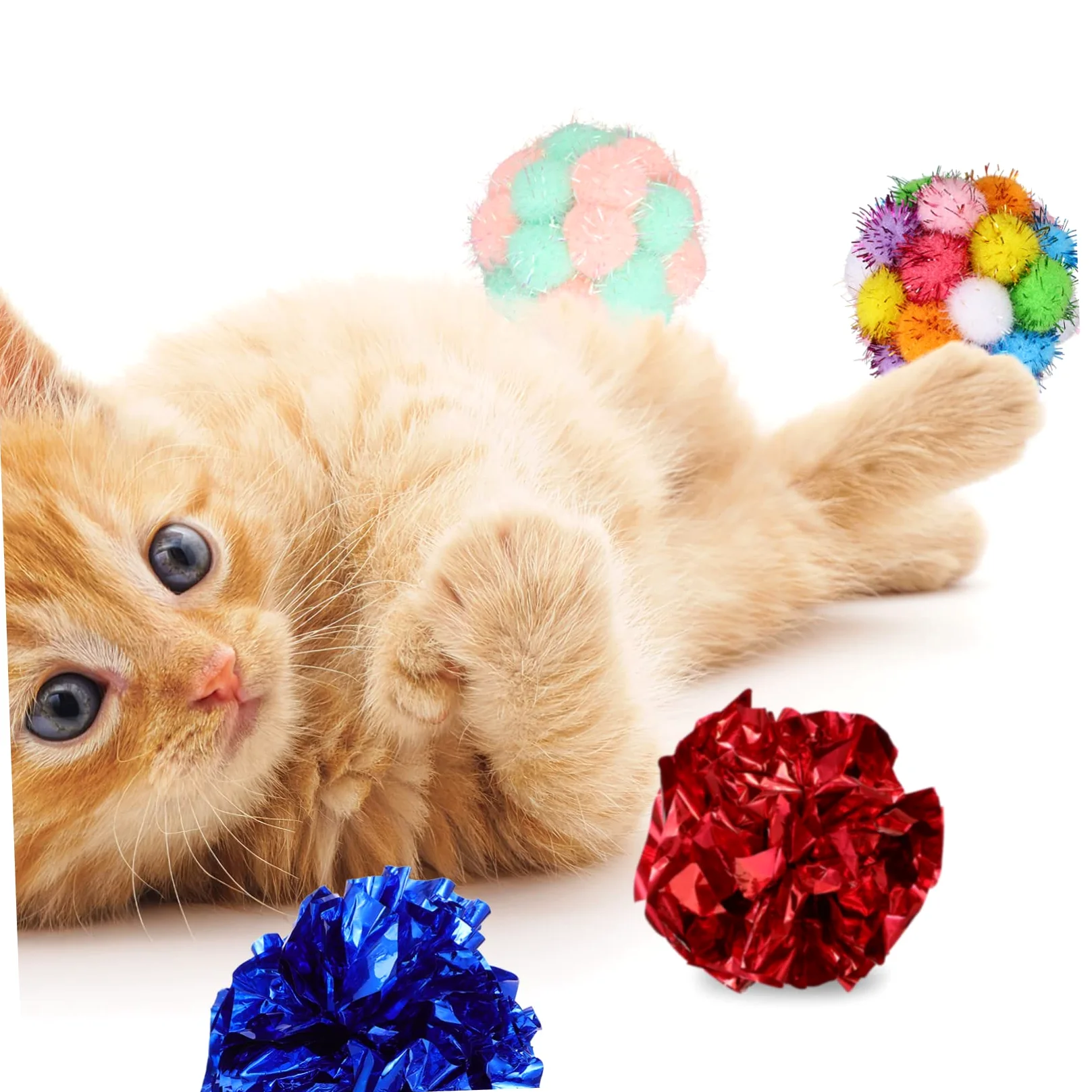 SUPVOX 100piezas Interactivas De Gato De Bolas De Crinkle Coloridas con De Felpa para Diversión Interiores Juguetes para Gatos y Gatitos Estimula El Ejercicio y Combate El Aburrimiento
