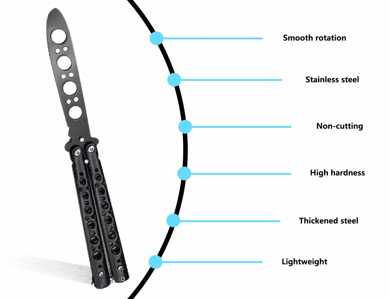 Cuchillo de mariposa entrenador hoja sin afilar para principiantes negro