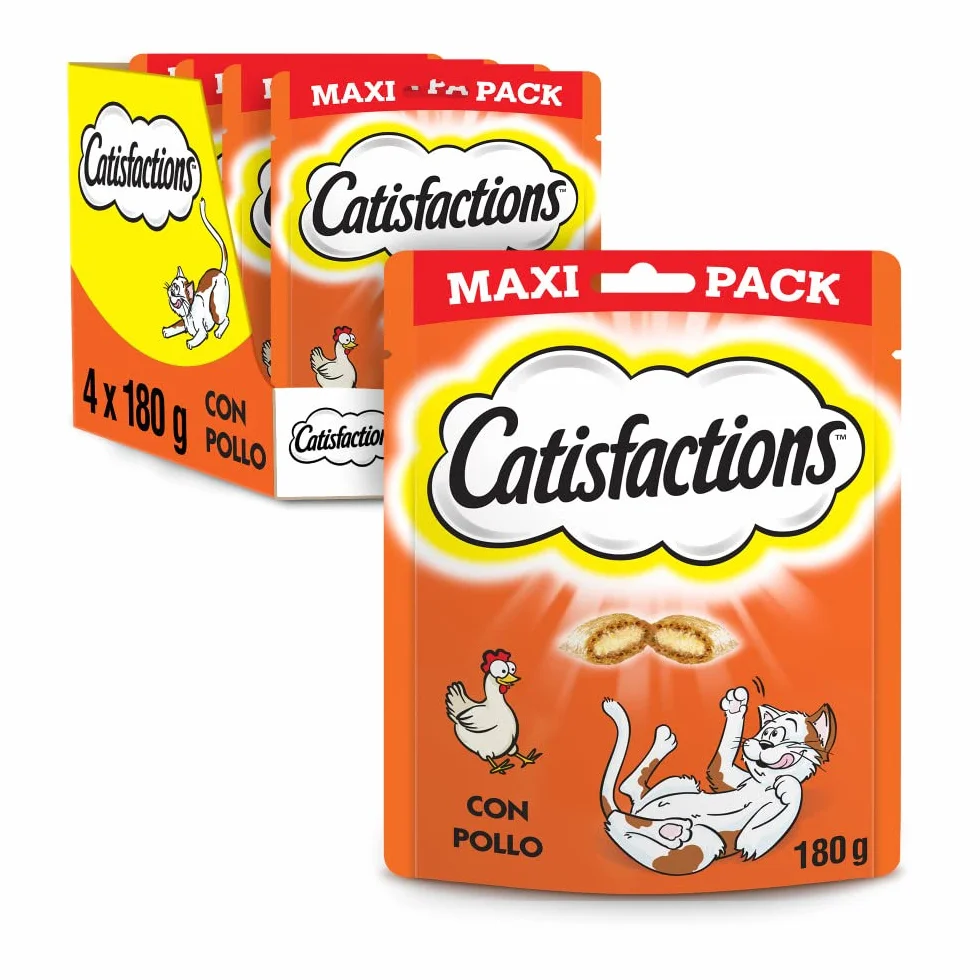Catisfactions Premios para Gatos, Sabor Pollo, Maxipack (Pack de 4 x 180g)