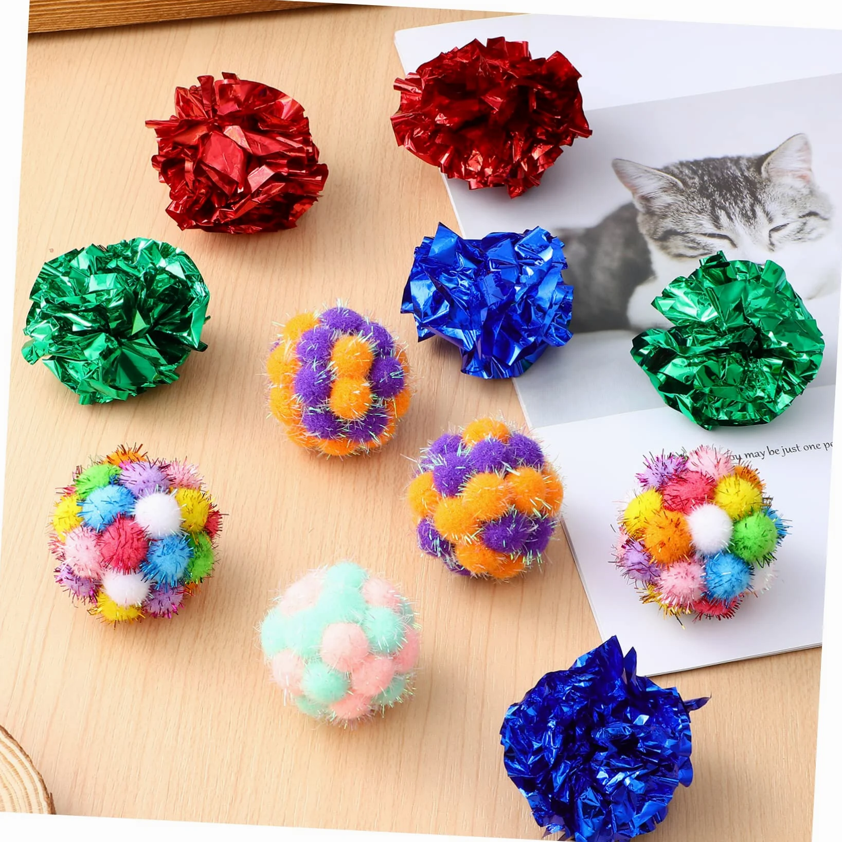 Happyyami 125piezas De Juguete para Gatos Bolas De Crinkle Interactivas con Sonido Juguetes De Felpa Coloridos para Gatitos y Gatos Interiores