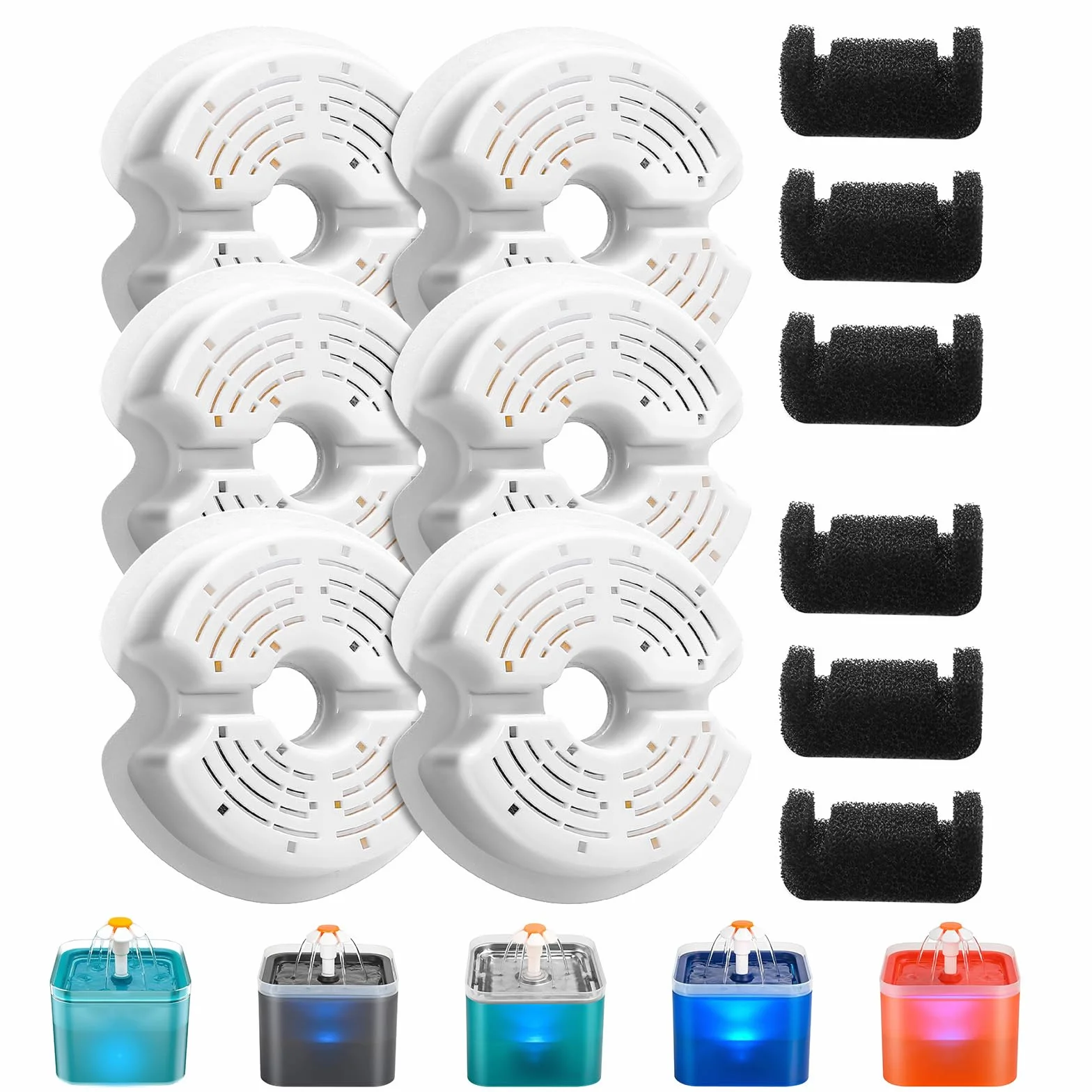 AONBOY Filtros de Fuente para Gatos - 6 Piezas de Filtros + 6 Esponjas, Triple Filtración, Filtrar los Pelos Sueltos, Adecuado para la F2