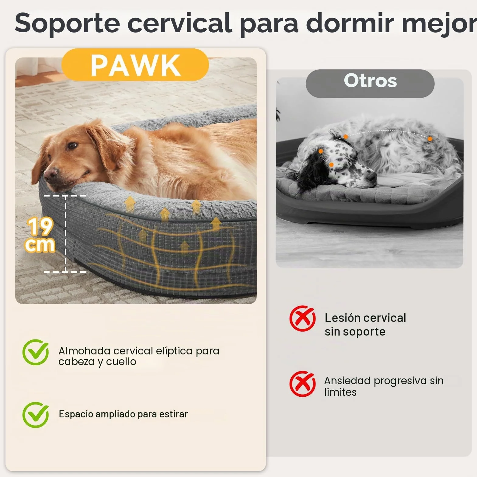 Pawk Cama Perro Medianos Sofá Perro Ortopedica Desmontable y Lavable, Colchon Perro con Forro Impermeable y Espuma Viscoelastica,89x63x18cm, Gris