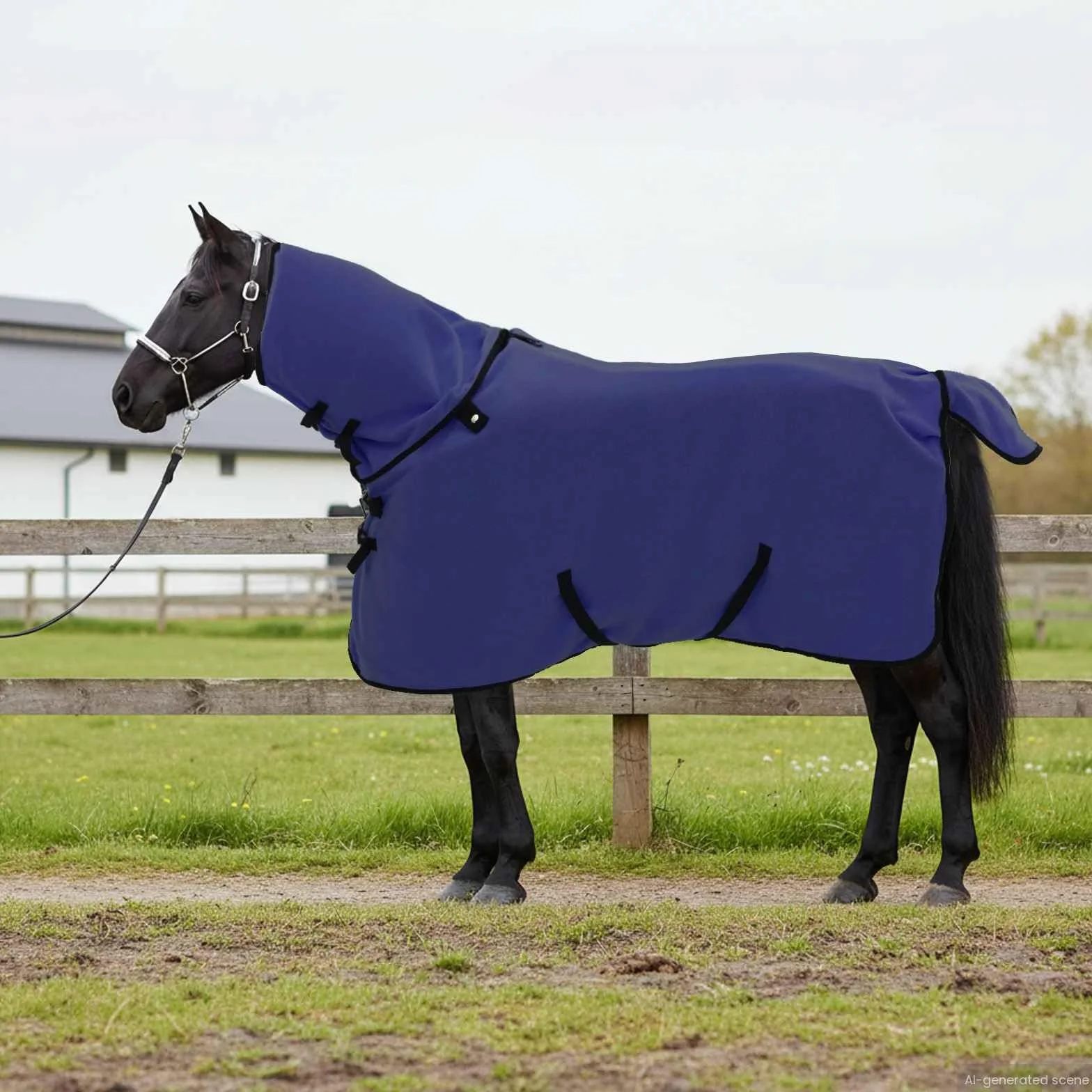 Manta para caballo azul marino de 75 cm de poliéster con forro transpirable y cuello ajustable para establo, pasto y exterior, resistente al viento, resistente al desgarro, ideal para