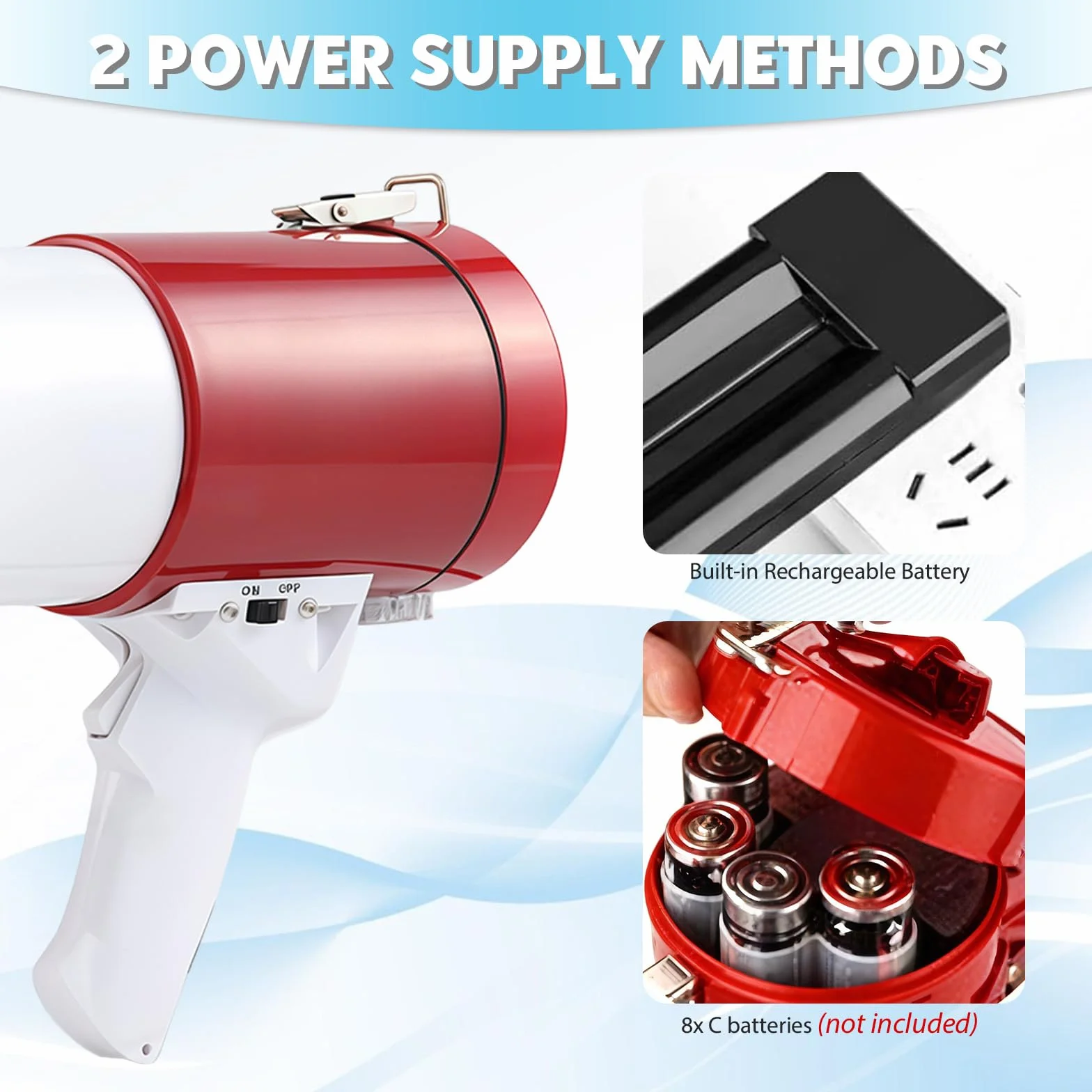 Megáfono 50W 1000m Sirena Micrófono Grabación 260S Bluetooth Correa Ajustable Rojo