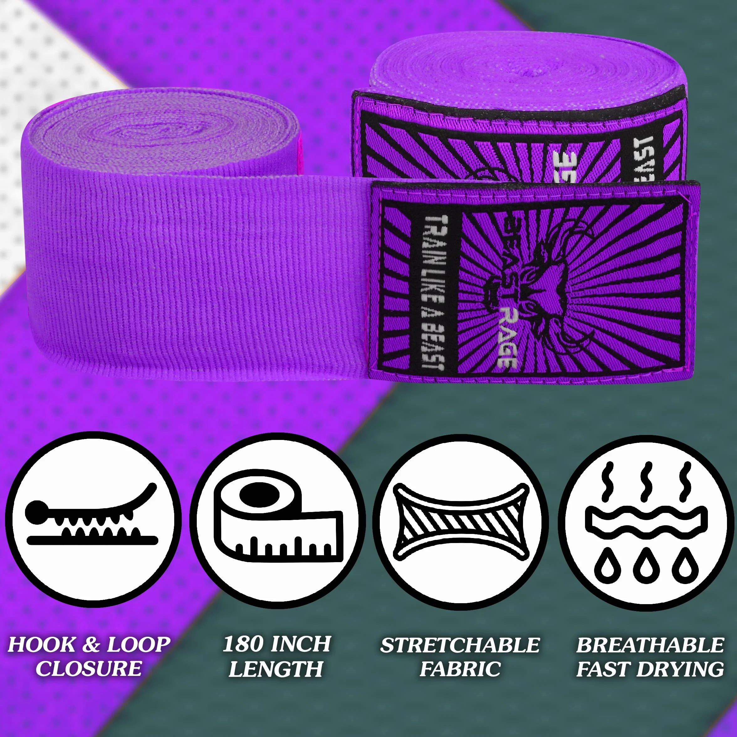 BEAST RAGE Vendajes Boxeo 4.5 M Cinta Elástica para Muñeca con Lazo Pulgar MMA Muay Thai Kick Boxing