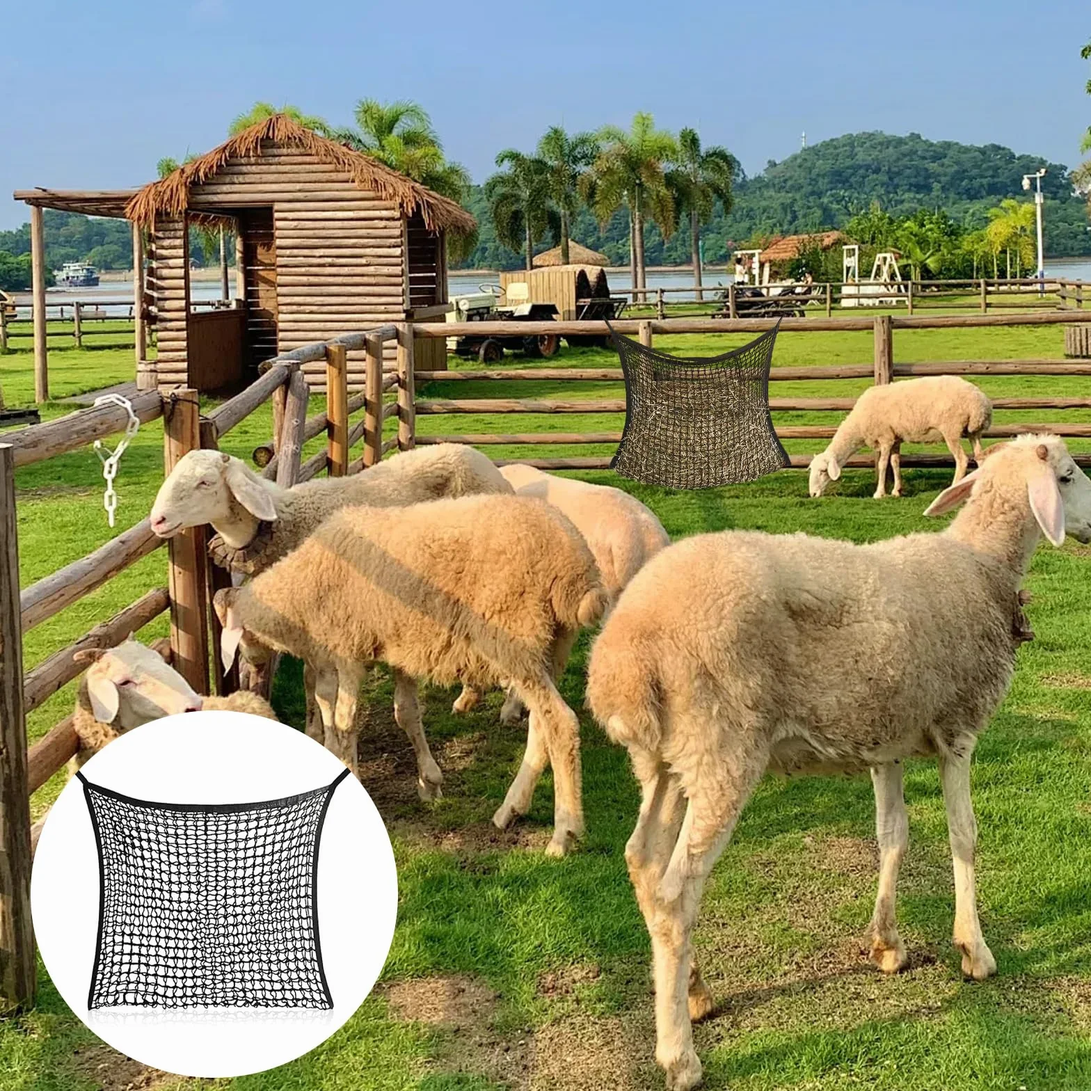Red de Heno para Caballos,2 Piezas Red de Heno Pacas 80x90 cm,Malla de Henos,con 4 Mosquetones,Capacidad de 8 Kg,Prolongación de La Hora de Alimentación,para Cabras,Animales,Caballos