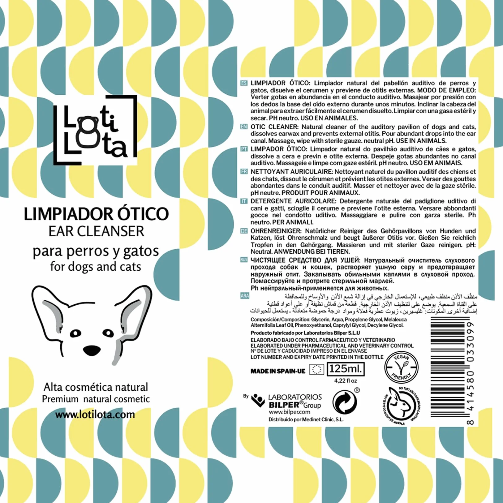 Limpiador para Orejas/Oídos de Perros Y Gatos - 125 ML - Prevención Otitis - Vegano