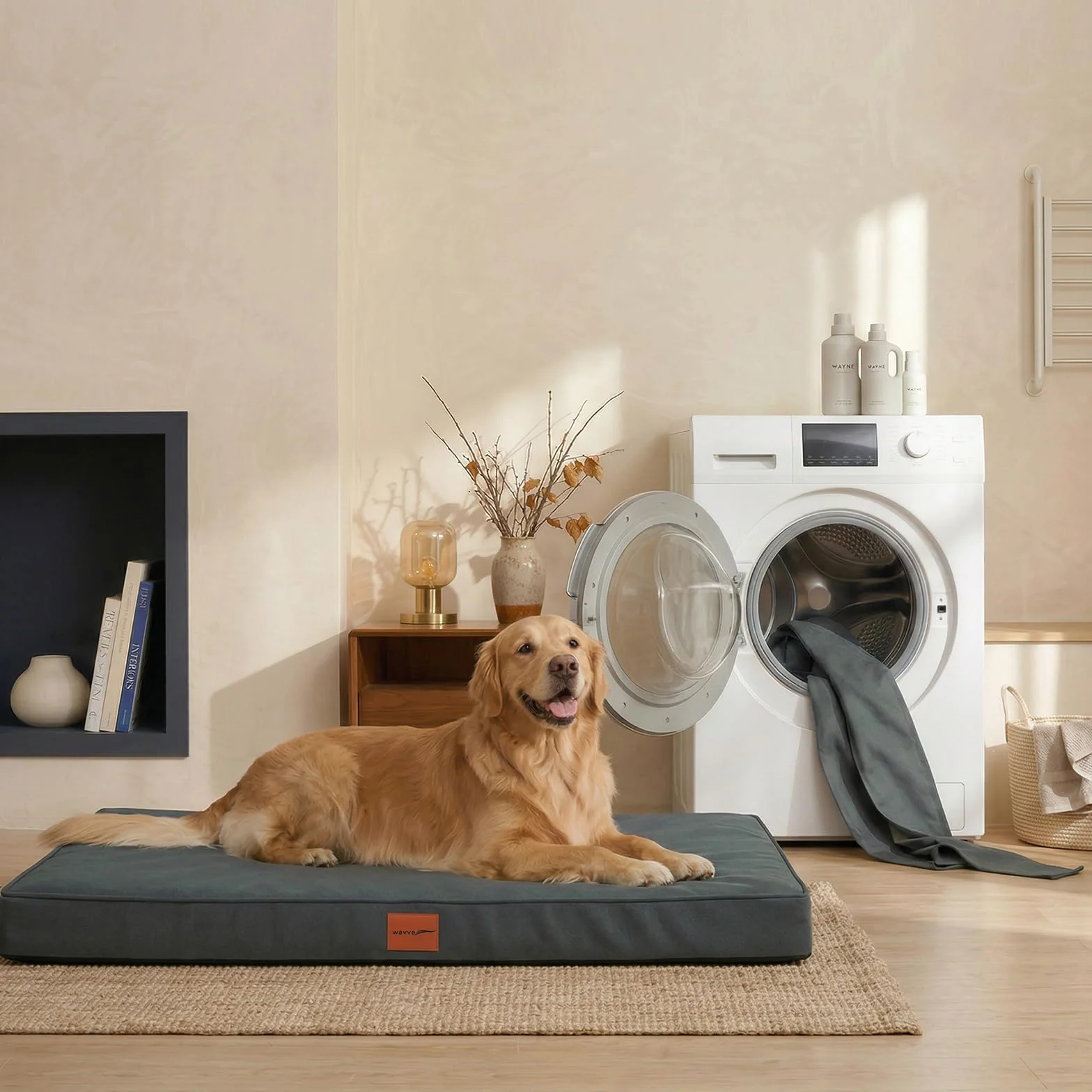 WAVVE Cama Perro Extra Grande Ortopédica 112x81x7.6 cm, Colchon Perro Desenfundable Impermeable Lavable Irrompible, Cama Can con Espuma De Caja De Huevos, Dog Bed XL, Gris