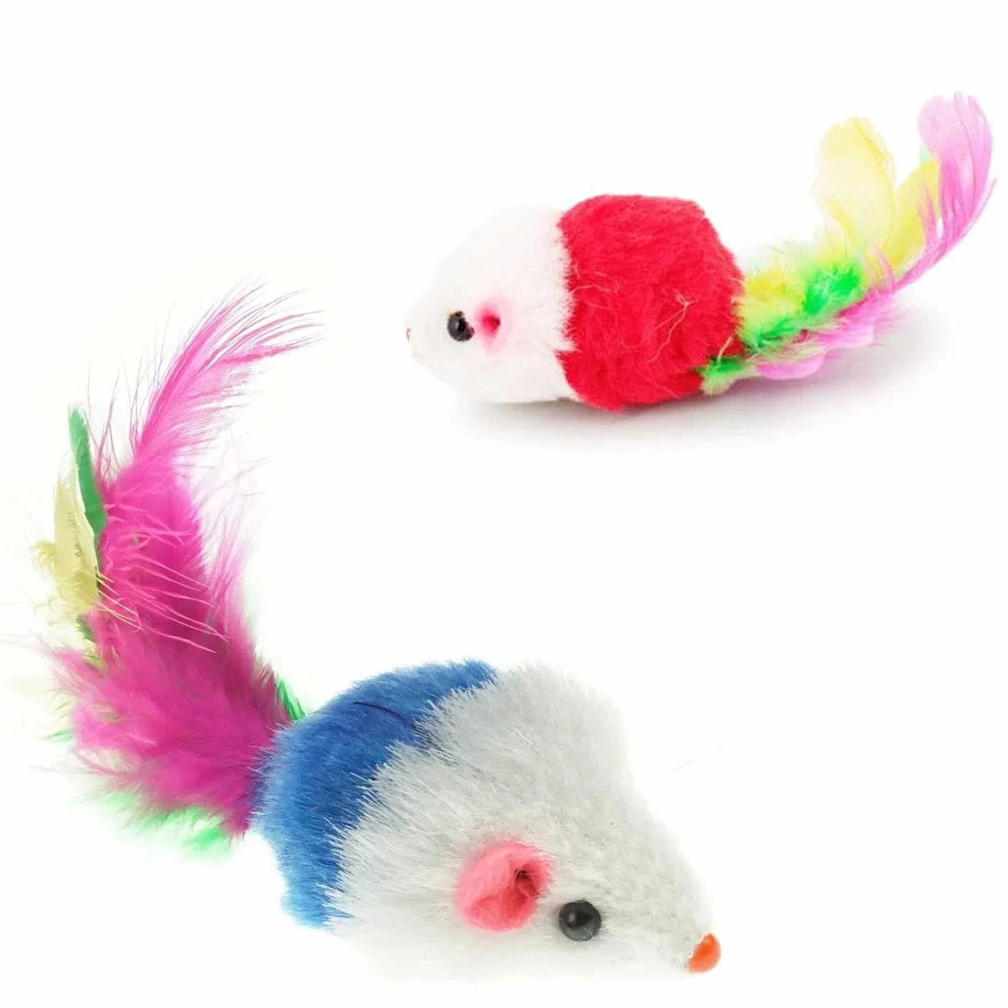 VOVIGGOL 12 Piezas Peludo Juguetes Gato Ratones para Gatos, Interactivo Gatito Juguetes Ratón Sonajero Plumas para Gatos Mascota (Colores Variados)