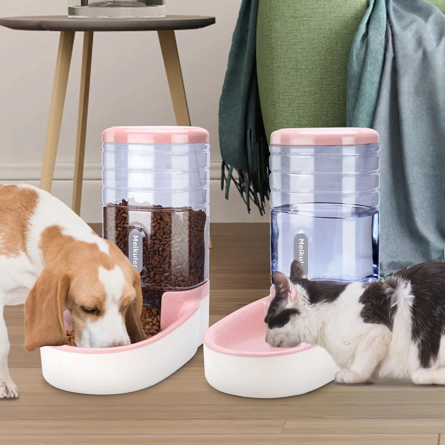 Alimentación automática 3.8l con Pala, dispensador de Agua Potable 3.8l dispensador automático de Alimentos Secos estación de alimentación para Perros, Gatos y Mascotas (Rosa)