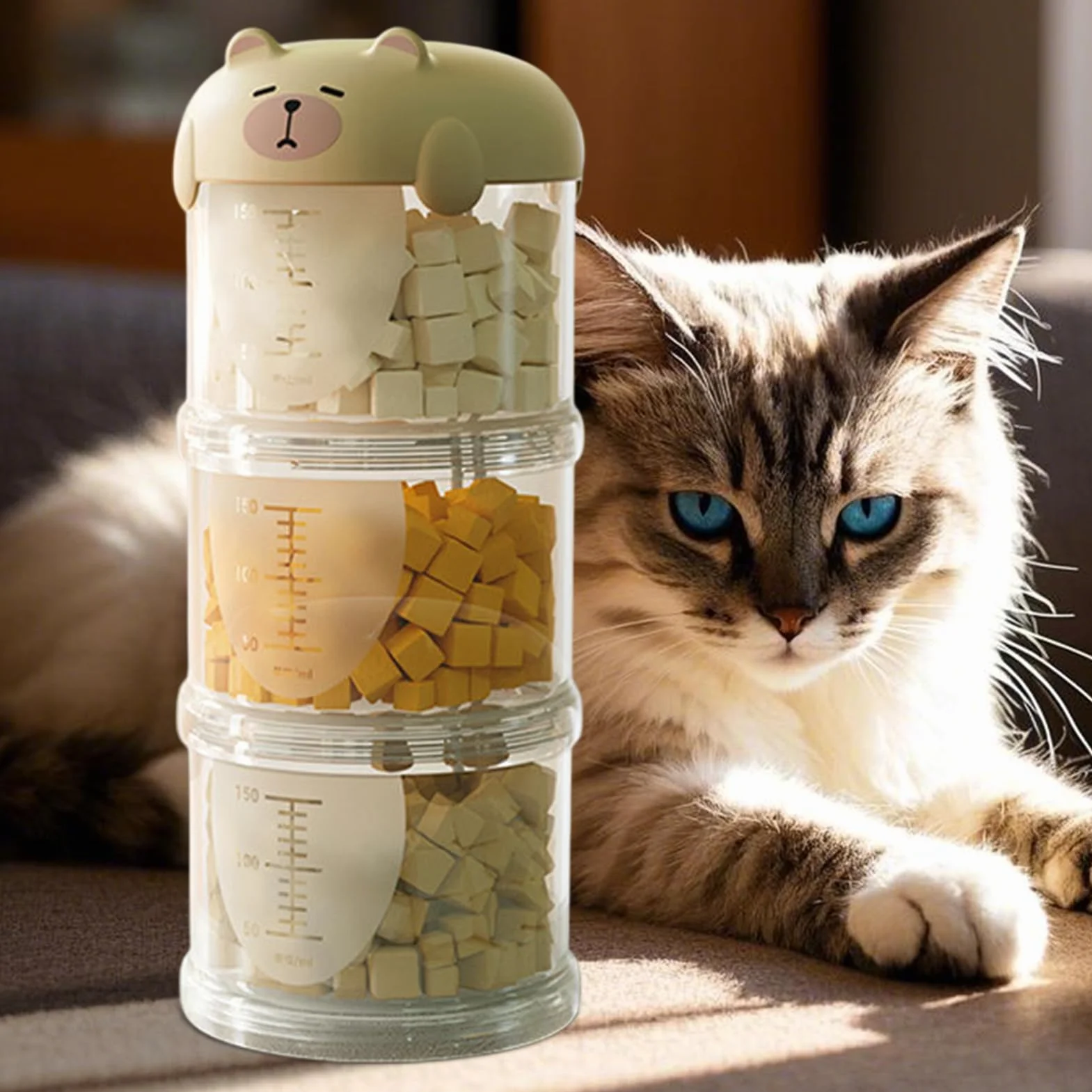 Almacenamiento de golosinas para perros, pequeño recipiente portátil para golosinas, tarro de galletas decorativo apilable, diseño conveniente para despensa de cocina, uso en viajes al aire