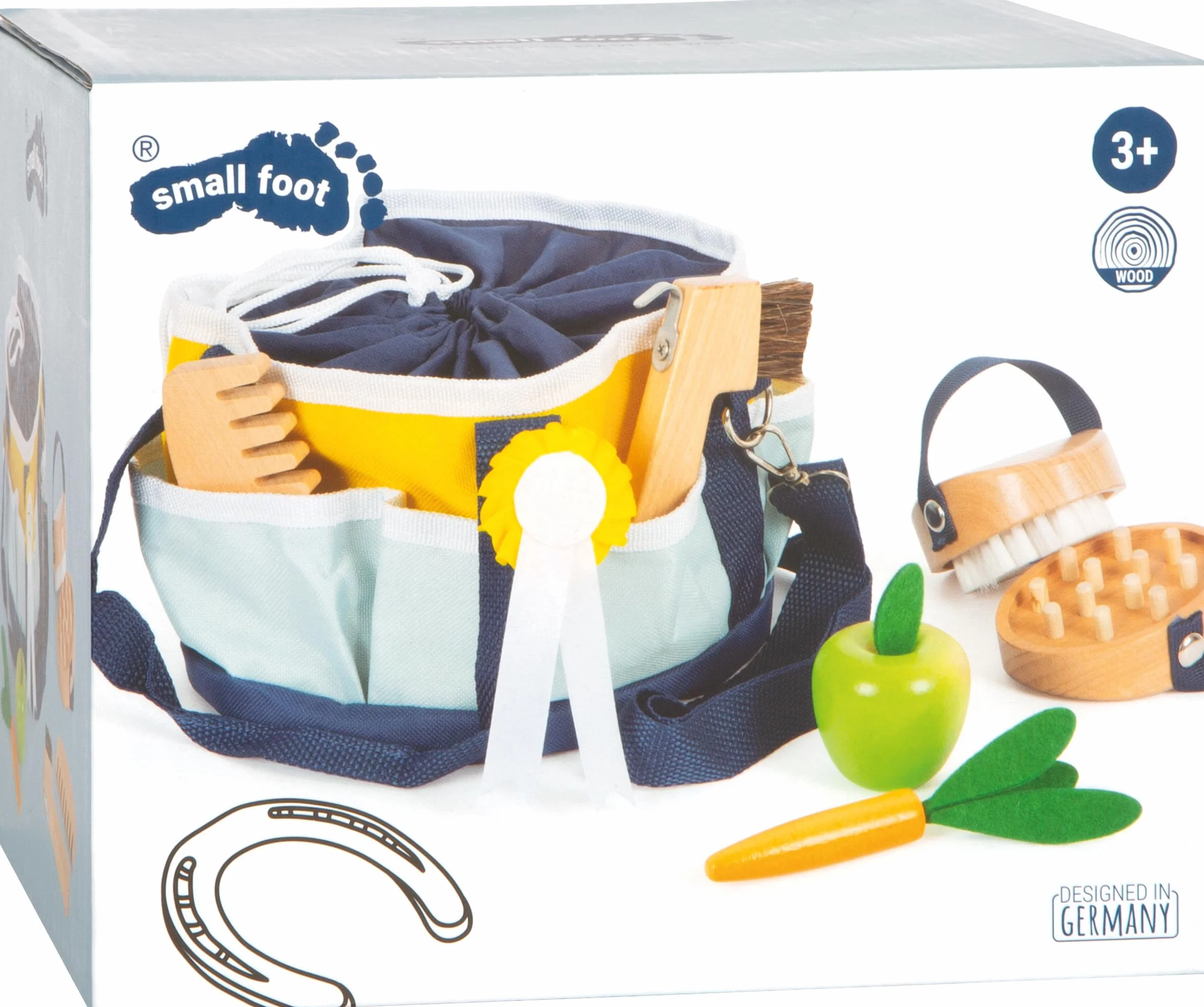 Small Foot Set de Aseo con Bolsa, Utensilios de Madera para niños, Accesorios para Caballos, 12419