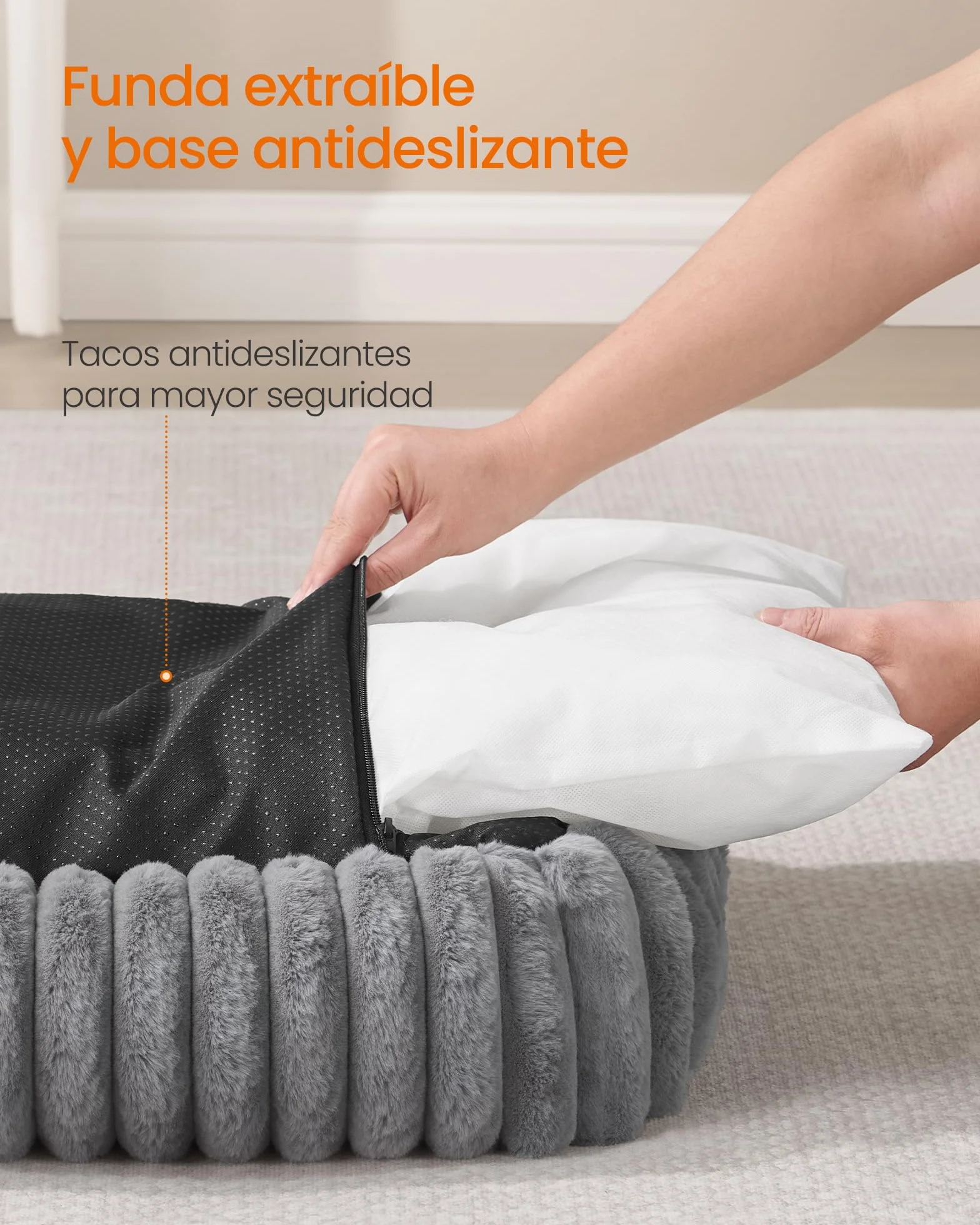 Feandrea Cama para Perros, Cama Ortopédica Grande, Cojín Lavable, Colchoneta Mullida, Acolchado Suave, 91 x 68 x 18 cm, Gris Paloma PGW312GD01