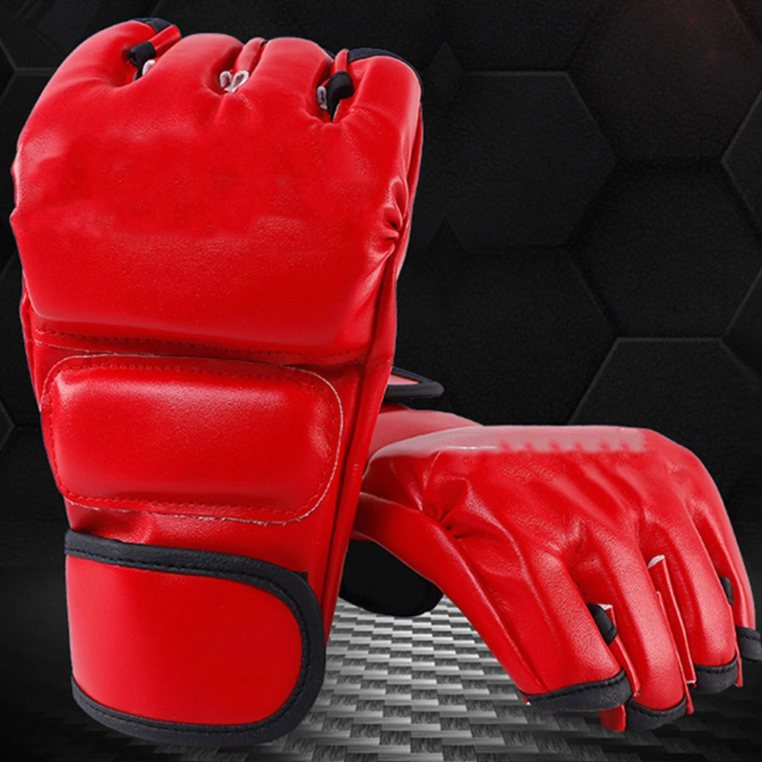 Guantes de Boxeo MMA Medio Dedo Rojos para Entrenamiento Kickboxing Adultos