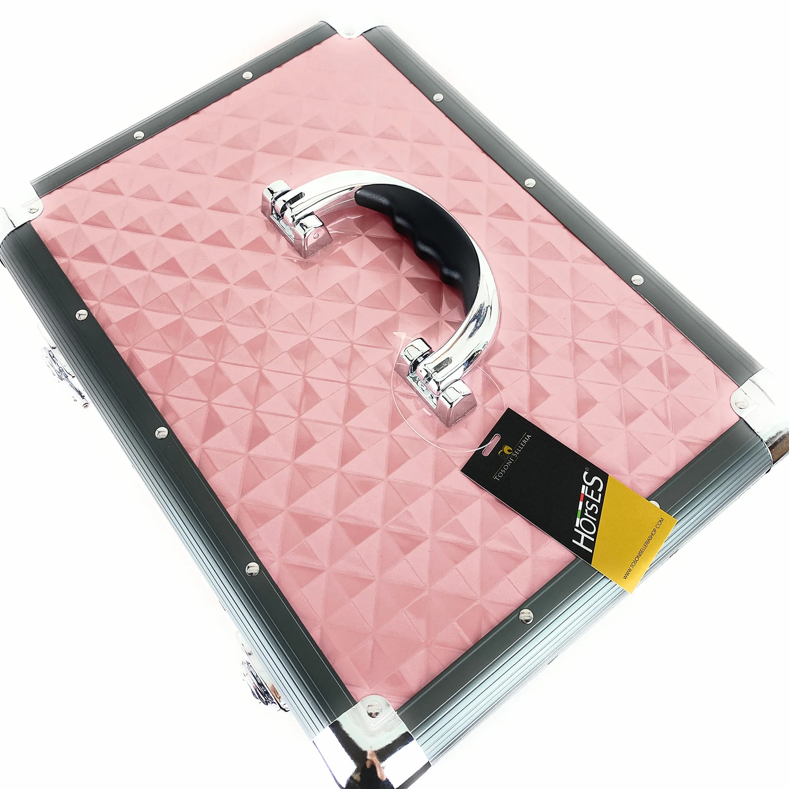 Horses, Baúl Shiny para el cuidado del caballo, caja porta accesorios para el aseo ecuestre, porta kit de cepillos, caja de aluminio 30 x 38 x 26 cm, rosa