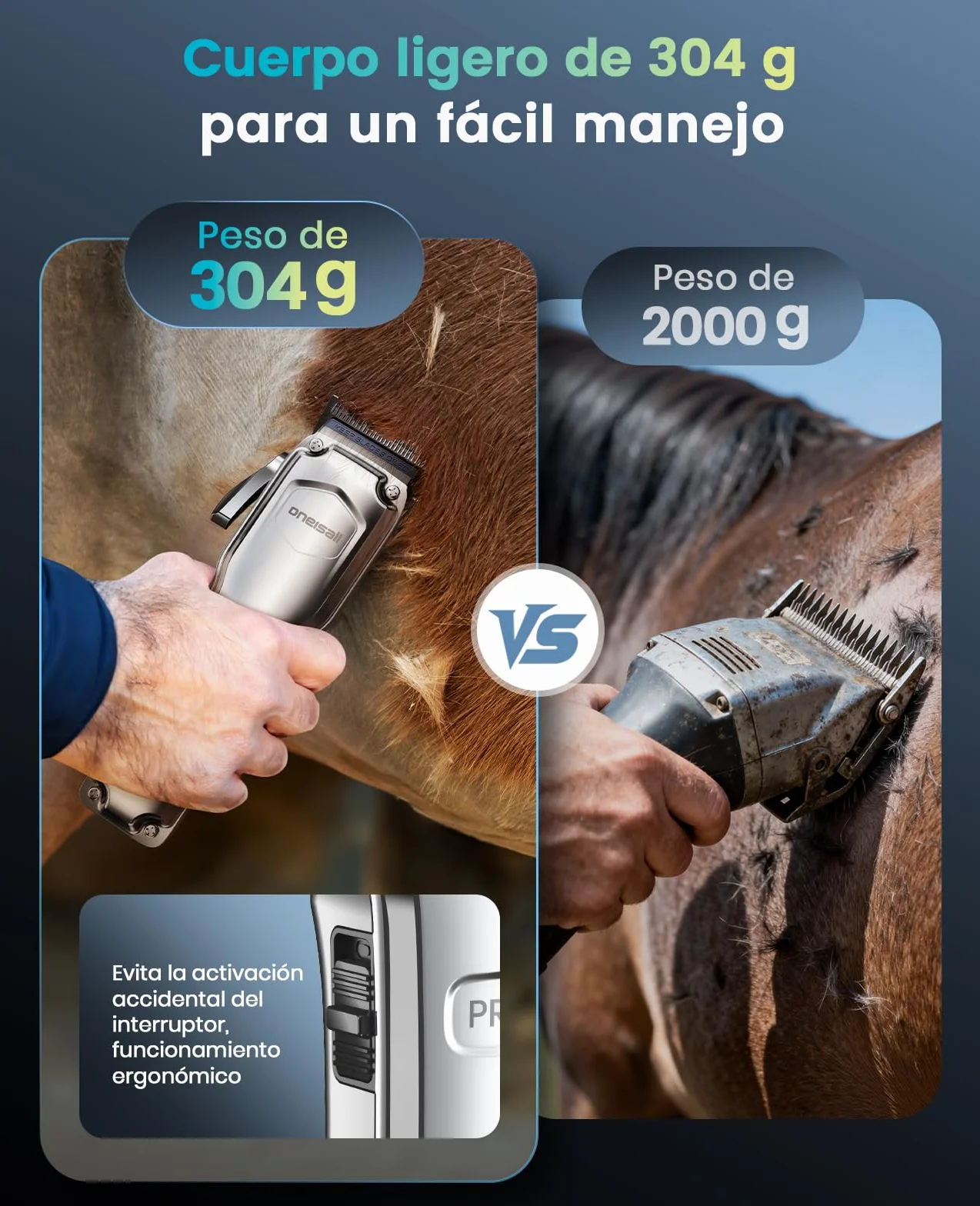 Oneisall Máquina Cortapelo para Caballos Inalámbrica 6 Accesorios Cuchilla Acero Extraíble Silenciosa Pelaje Grueso 4h Autonomía