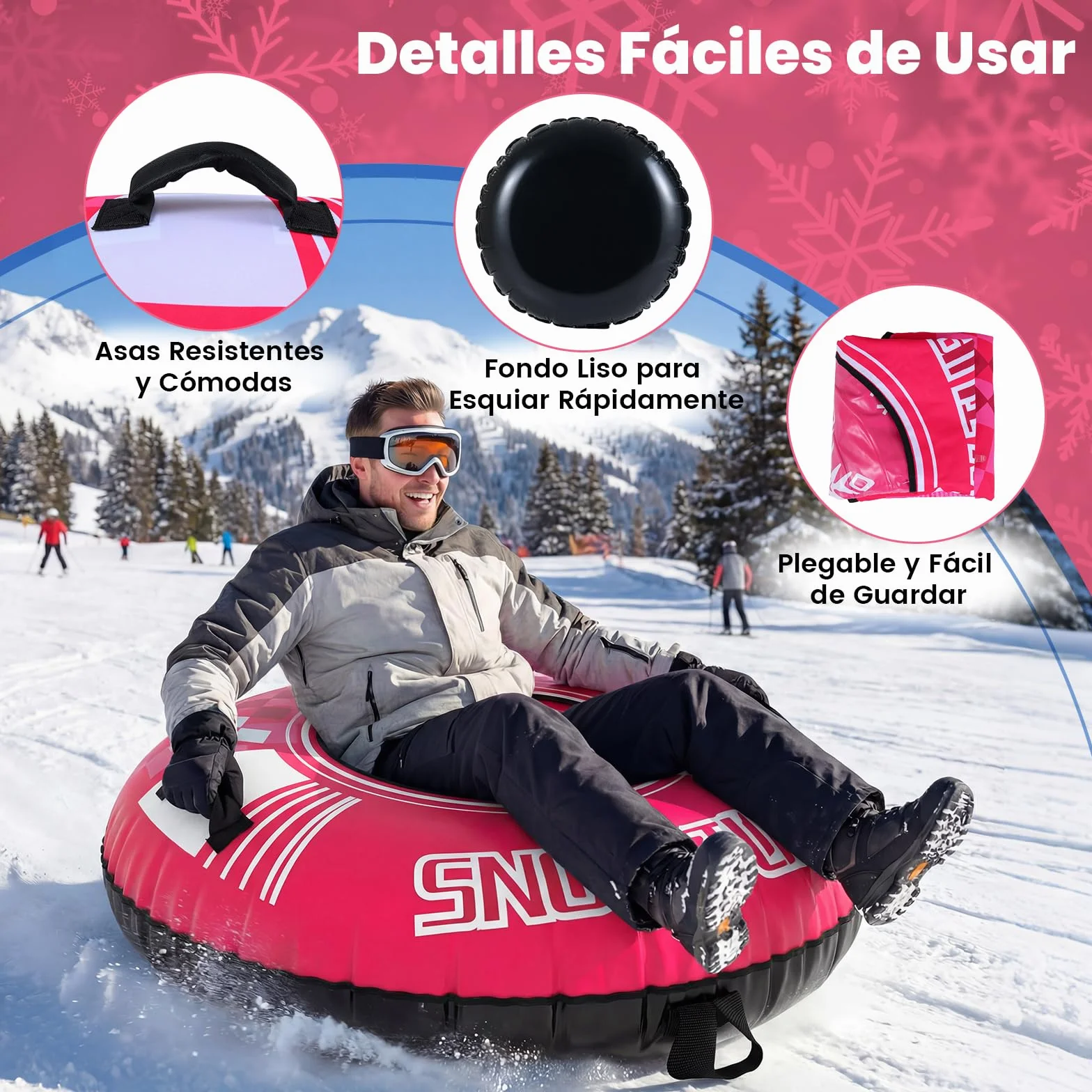 COSTWAY Trineo de Nieve Inflable 107 cm con Correa de Remolque Desmontable