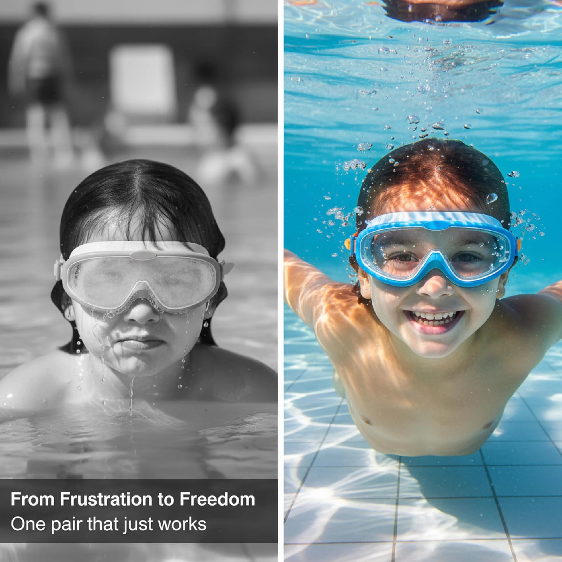 Gafas de Natación Infantiles Marco Grande Antivaho Protección UV Ajuste Rápido Silicona Unisex 3-14 Años