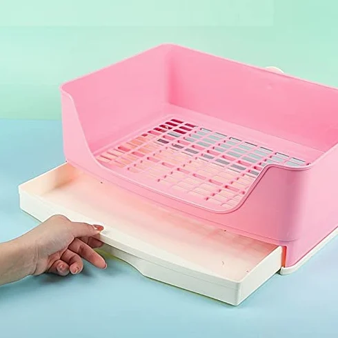 Cajas de Arena Caja de Arena de Conejo Grande con Caja de cajones, Caja de Inodoro de la Esquina de la Esquina de la cornería de la Pet de Mascotas con la Rejilla para la operación fácil, Mascota más
