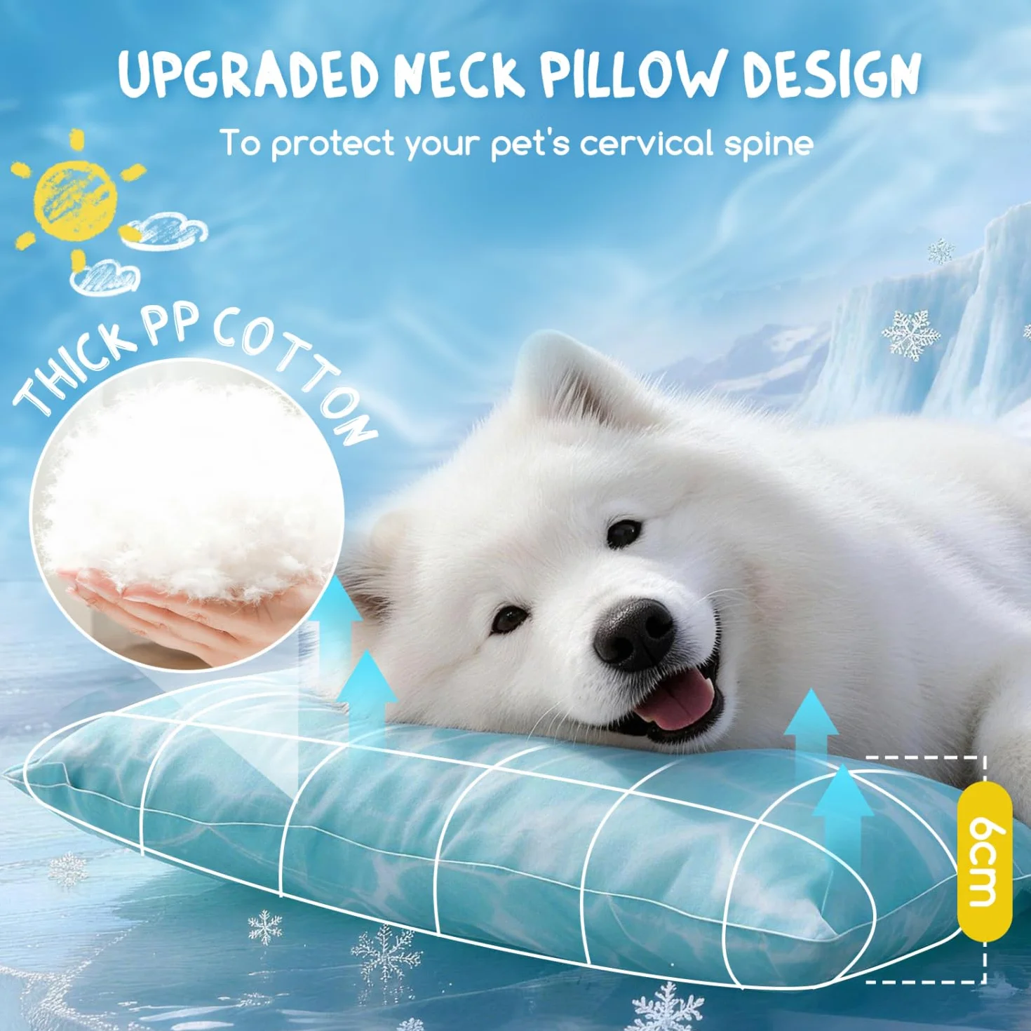 Nobleza Manta Cama Refrescante para Perros y Gatos, Alfombra Refrescante Perro Diseño con 6cm Almohada Cervical Añadida, Gel No Tóxico y Auto-Refrescante, Tela Oxford 300D Resistente, 102x50cm
